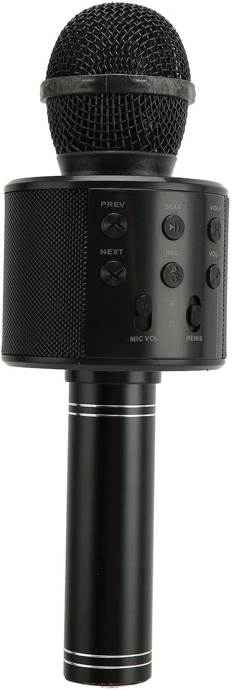 میکروفون بی سیم، میکروفون کارائوکه 4 در 1 با اتصال دو طرفه، با خروجی AUX 3.5 میلی متری، کارت حافظه، رابط USB، افکت صدای ریورب برای مهمانی های خانگی (مشکی)