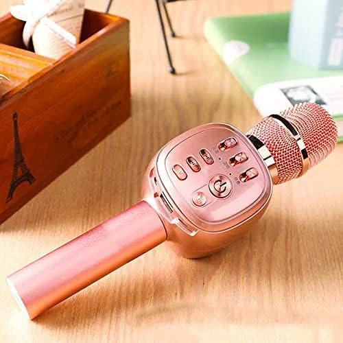 میکروفون کارائوکه بی سیم، میکروفون صوتی بلوتوثی با چراغ های رنگارنگ و عملکرد کارت