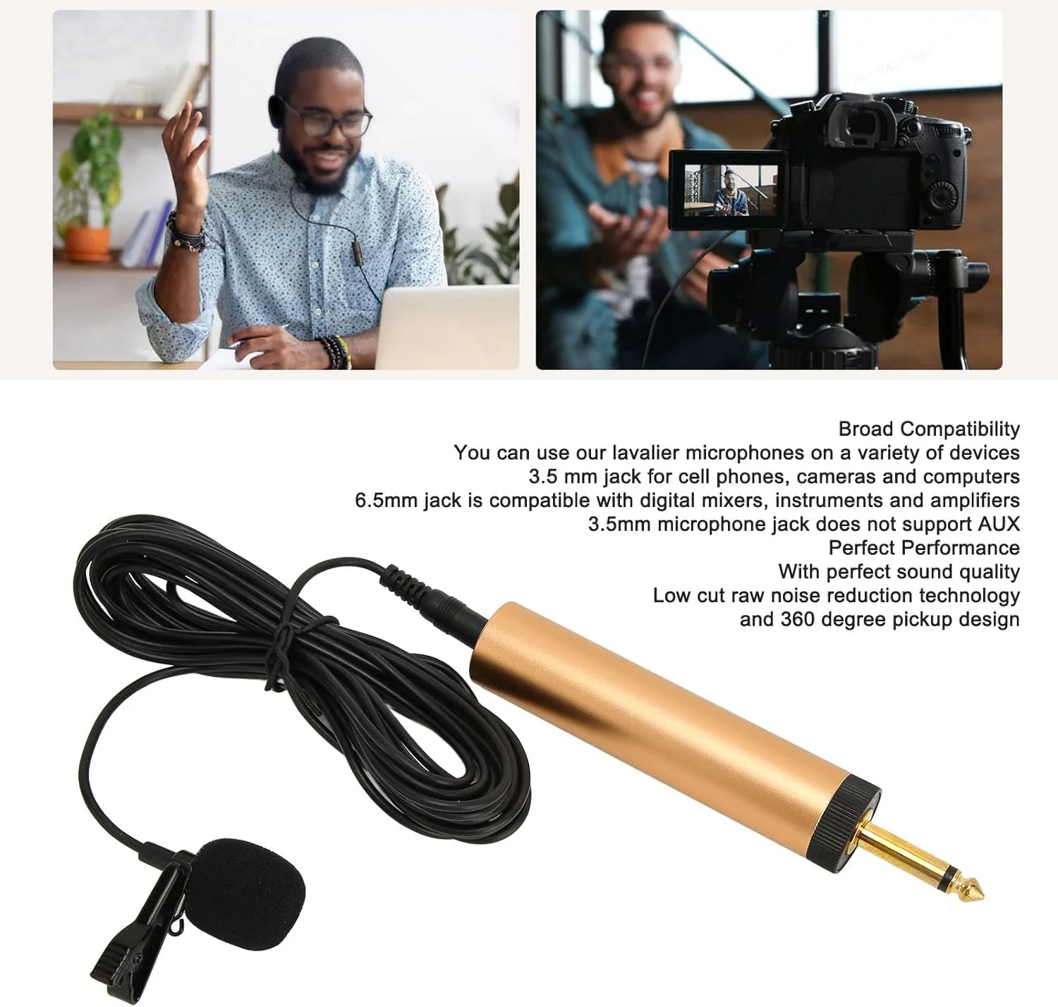 میکروفون یقه‌ای سیم‌دار، میکروفون خازنی اومنی‌دیرکشنال با آداپتور 6.5 میلی‌متری، کابل 5 متری، میکروفون یقه‌ای برای کنسول‌های دیجیتال، سازها و آمپلی‌فایرها