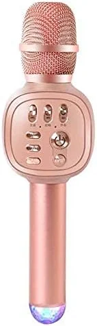 میکروفون کارائوکه بی سیم، میکروفون صوتی بلوتوثی با چراغ های رنگارنگ و عملکرد کارت