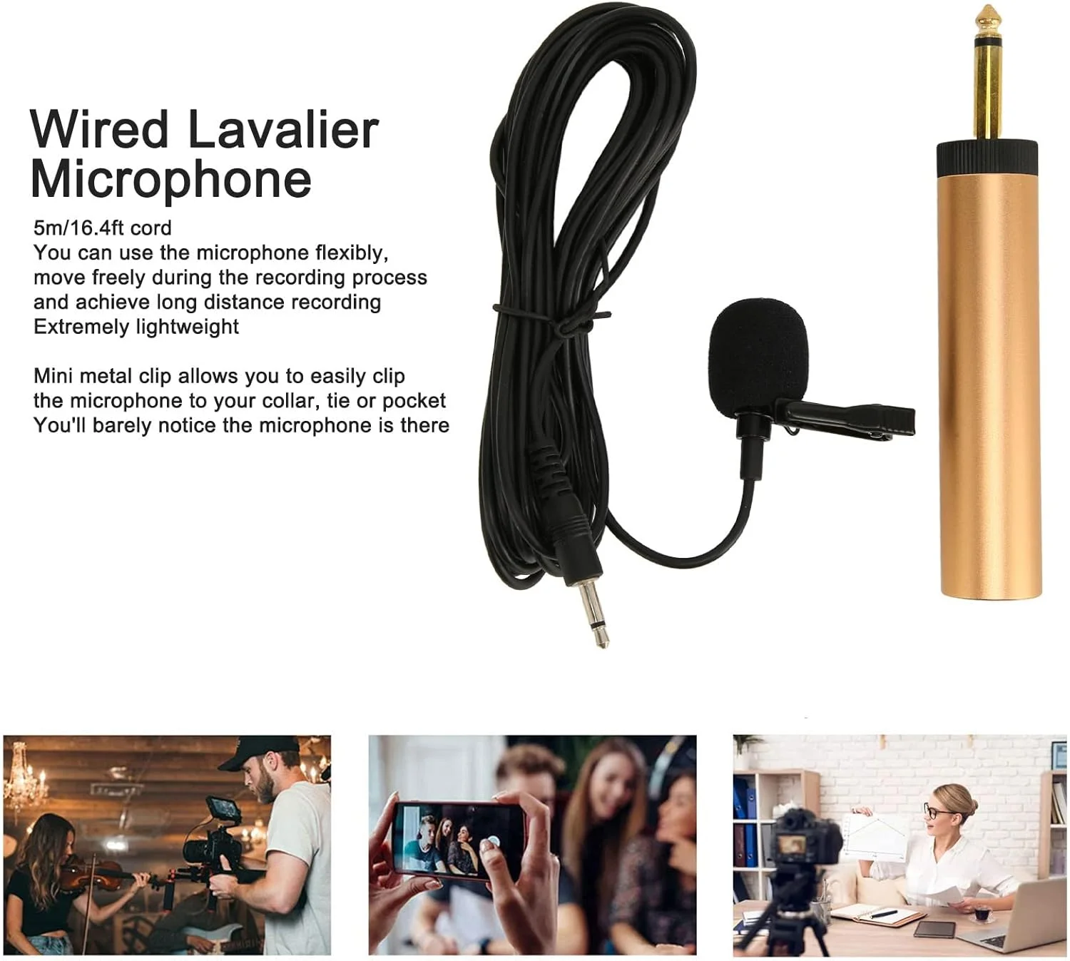 میکروفون یقه‌ای سیم‌دار، میکروفون خازنی اومنی‌دیرکشنال با آداپتور 6.5 میلی‌متری، کابل 5 متری، میکروفون یقه‌ای برای کنسول‌های دیجیتال، سازها و آمپلی‌فایرها