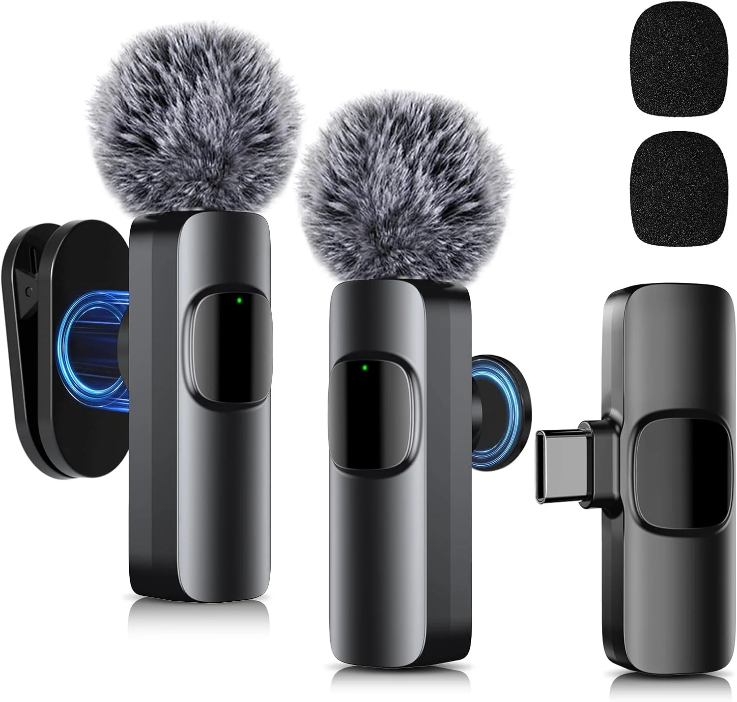 میکروفون یقه ای بی سیم برای گوشی های هوشمند اندروید USB-C (سازگار با آیفون 15/16) - میکروفون کوچک برای ضبط ویدیو، پخش زنده، ولاگ، تیک تاک و یوتیوب - میکروفون تلفن همراه