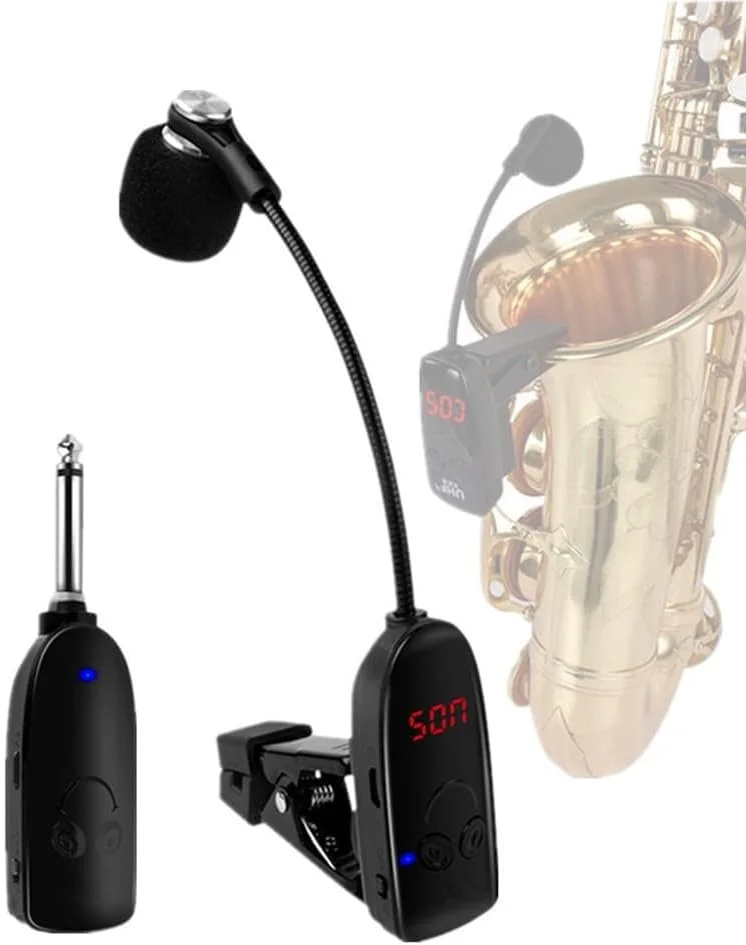 میکروفون بی سیم UHF برای سازهای موسیقی، گیرنده و فرستنده بی سیم برای ساکسیفون، ترومپت، و غیره