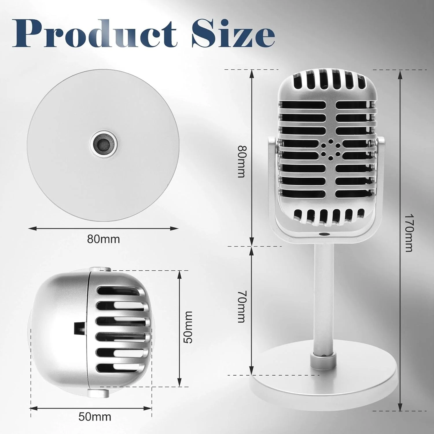 مدل میکروفون قدیمی تزئینی بسته 4 عددی، میکروفون عتیقه تزئینی با پایه برای دکوراسیون مهمانی و بازی (غیر واقعی) (نقره ای)