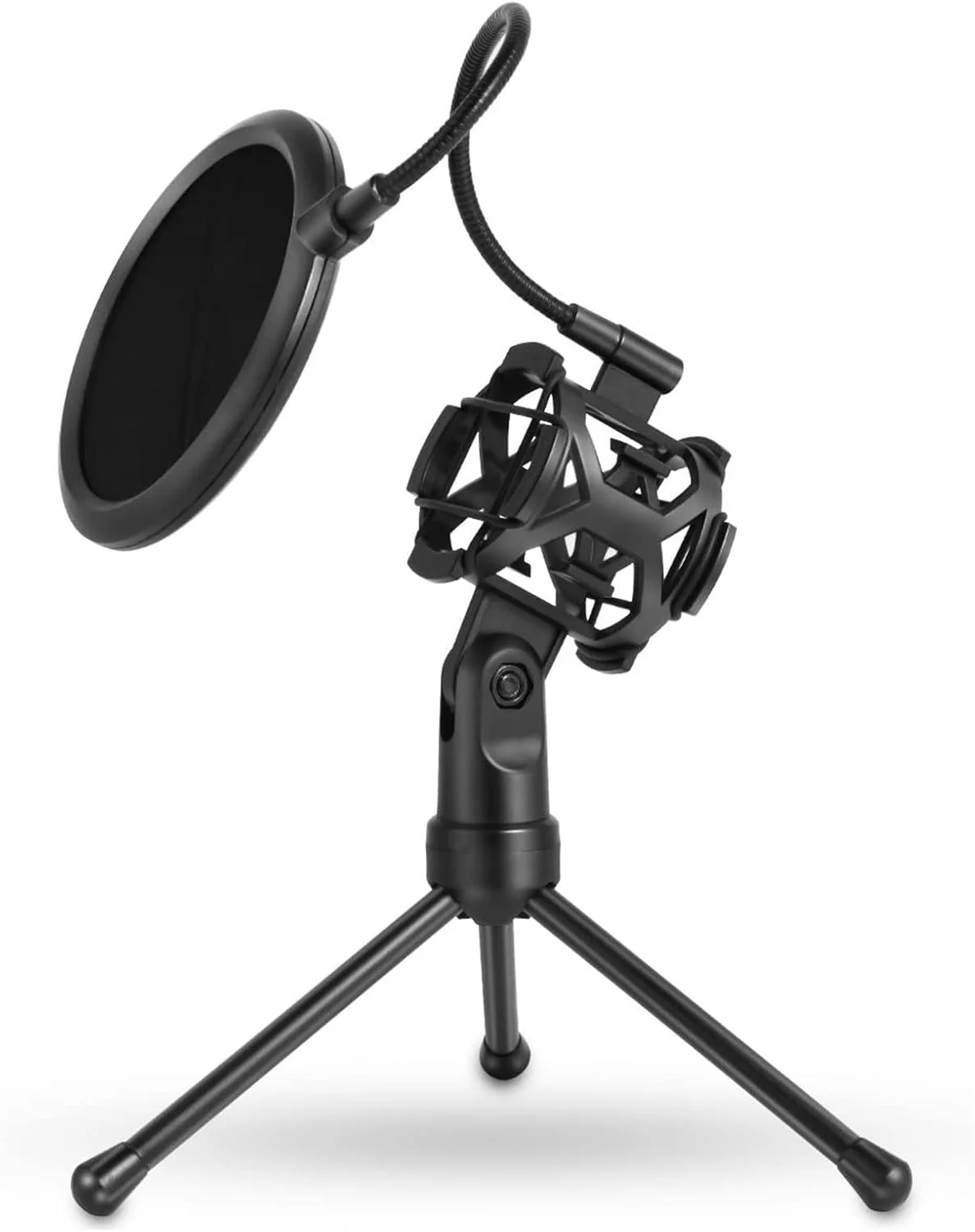پایه میکروفون ViaGasaFamido، سه پایه مقاوم در برابر ضربه با میکروفون صدای شفاف برای پادکست، نمایش آنلاین، پایه رومیزی با پاپ فیلتر برای جلسات چت اینترنتی، سخنرانی، ABS