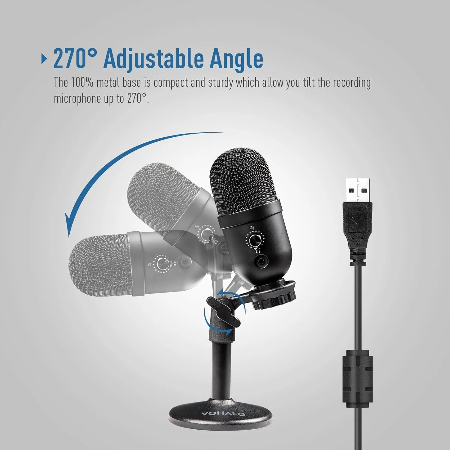 میکروفون USB، میکروفون کاندنسر کامپیوتر با الگوی کاردیوئید برای بازی، استریمینگ، پادکست، توییچ، یوتیوب، دیسکورد، سازگار با لپ تاپ رومیزی، مشکی