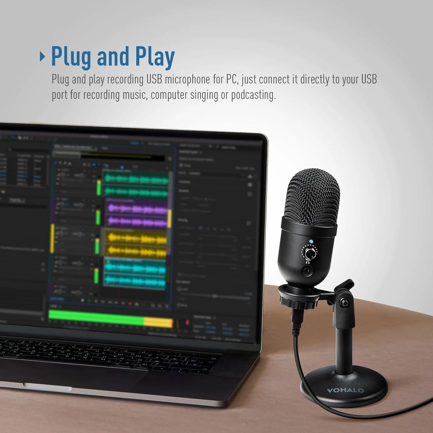 میکروفون USB، میکروفون کاندنسر کامپیوتر با الگوی کاردیوئید برای بازی، استریمینگ، پادکست، توییچ، یوتیوب، دیسکورد، سازگار با لپ تاپ رومیزی، مشکی