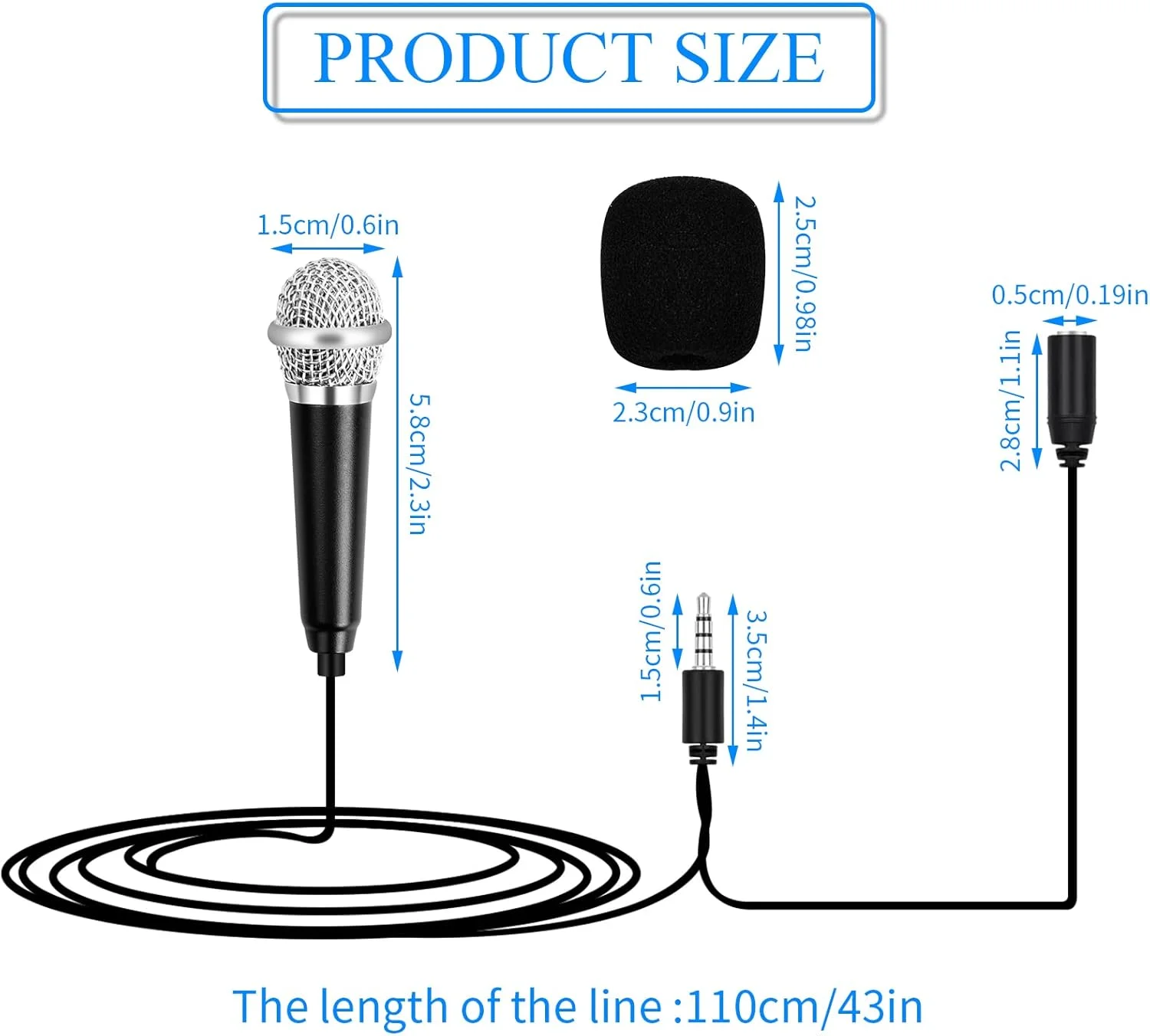 میکروفون کارائوکه کوچک، میکروفون قابل حمل کوچک، میکروفون فلزی سیمی، میکروفون کاندنسر کارائوکه برای تلفن، کامپیوتر (مشکی)