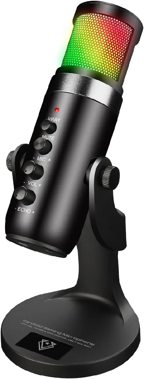 میکروفون گیمینگ کاردیوئید یک طرفه و فوق حساس Vertux USB با کندانسور | مناسب PC، PS4 و Mac | دارای جلوه نور چندگانه LED - مشکی میکروفون گیمینگ کاردیوئید یک طرفه و فوق حساس Vertux USB با کندانسور | مناسب PC، PS4 و Mac | دارای جلوه نور چندگانه LED - مشکی