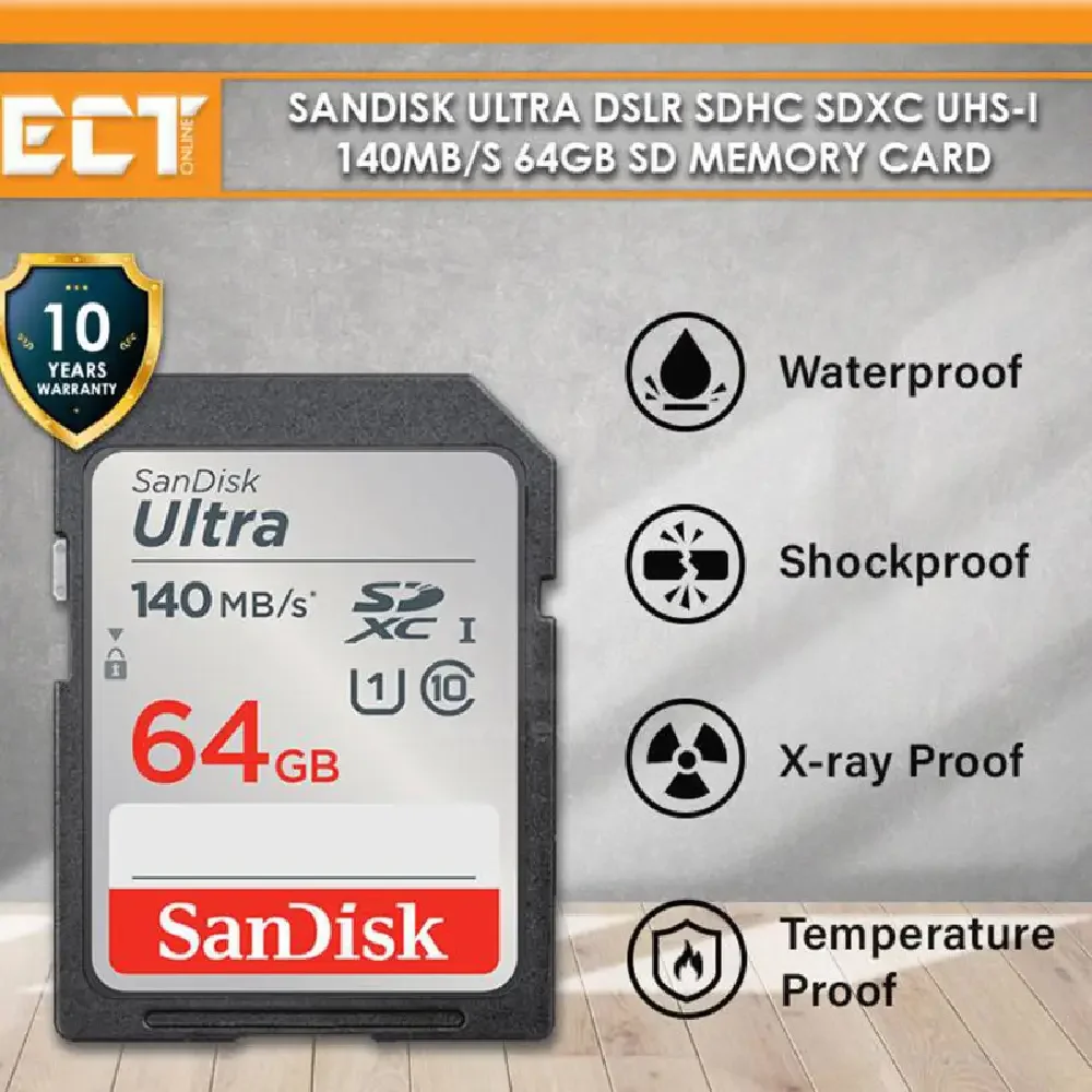 کارت حافظه 64 گیگابایتی SanDisk Ultra SDXC UHS-I U1 Class 10 با سرعت 140MB/s کارت حافظه 64 گیگابایتی SanDisk Ultra SDXC UHS-I U1 Class 10 با سرعت 140MB/s