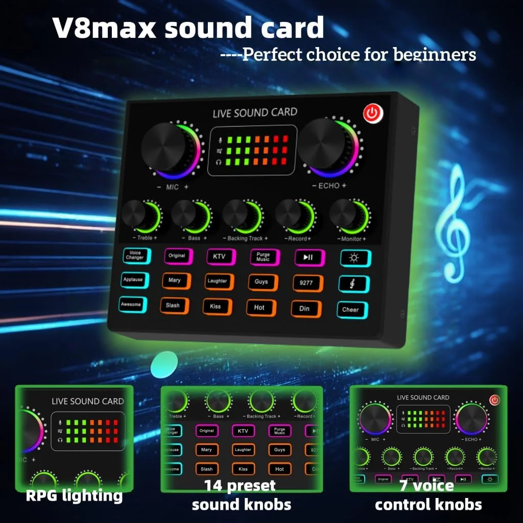 مجموعه تجهیزات پادکست V8max برای 2 نفر، میکروفون پادکست BM800، کارت صدای V8 با تغییر صدا - میکروفون کاندنسر استودیویی، ایده آل برای ضبط، پخش زنده، بازی، سازگار با کامپیوتر، پلی استیشن مجموعه تجهیزات پادکست V8max برای 2 نفر، میکروفون پادکست BM800، کارت صدای V8 با تغییر صدا - میکروفون کاندنسر استودیویی، ایده آل برای ضبط، پخش زنده، بازی، سازگار با کامپیوتر، پلی استیشن