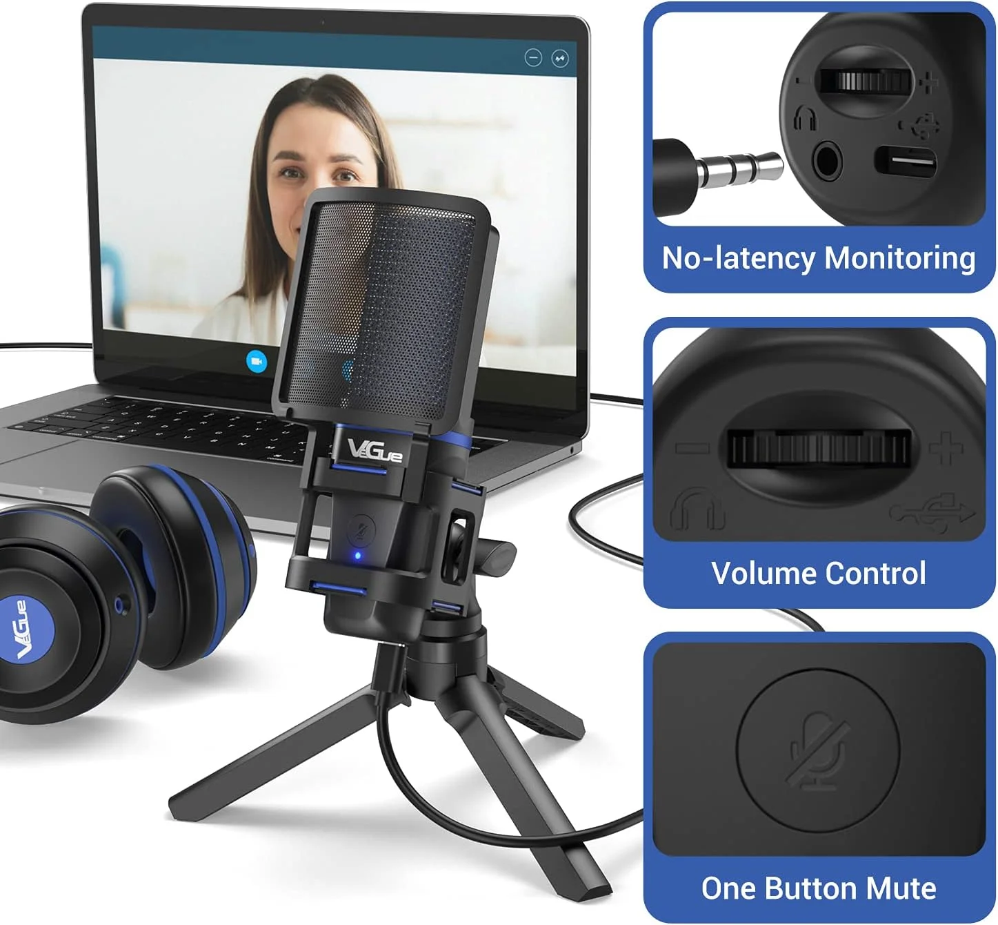 میکروفون USB ویگئو برای کامپیوتر و PS5، میکروفون کاندنسر گیمینگ با قطع صدای سریع، نشانگر، پایه سهپایه، پاپ فیلتر و لرزهگیر، مناسب استریم، پادکست، چت و ضبط صدا، آبی مدل VM30 میکروفون USB ویگئو برای کامپیوتر و PS5، میکروفون کاندنسر گیمینگ با قطع صدای سریع، نشانگر، پایه سهپایه، پاپ فیلتر و لرزهگیر، مناسب استریم، پادکست، چت و ضبط صدا، آبی مدل VM30