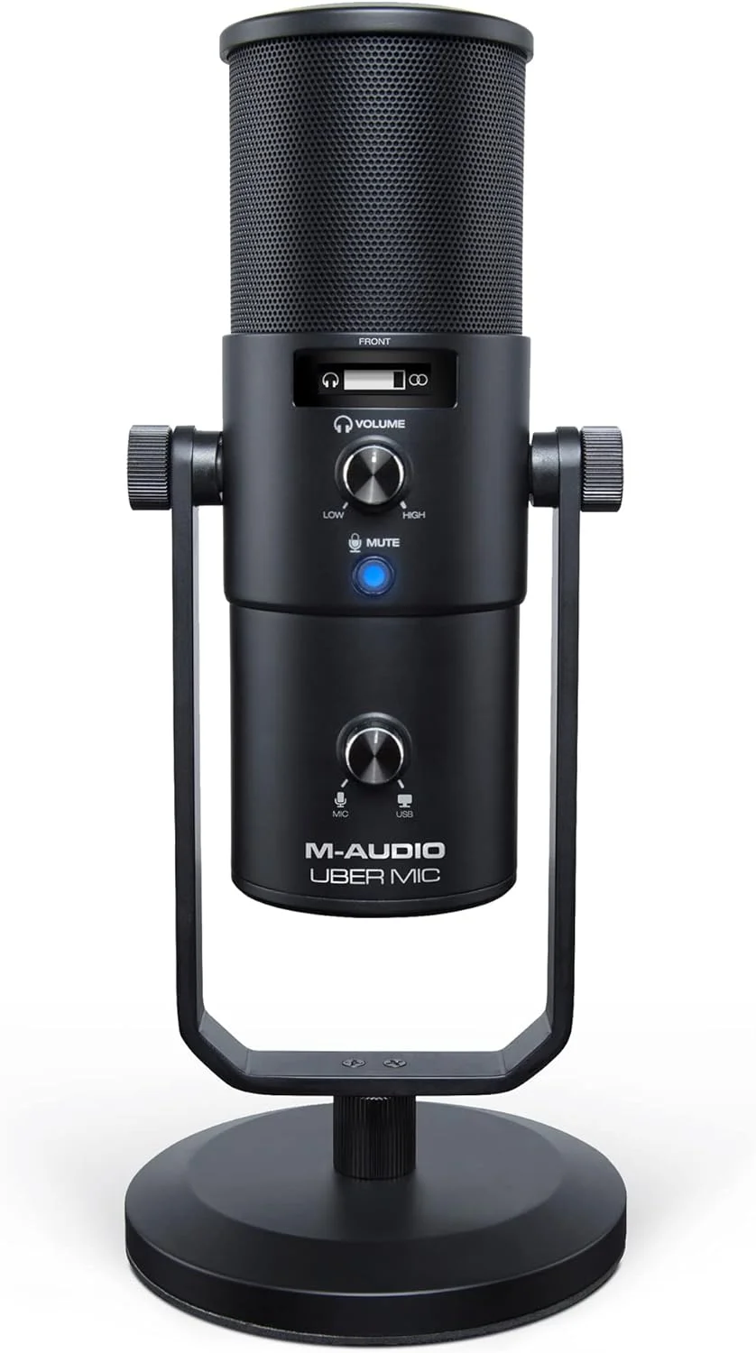 میکروفون USB حرفه ای M-Audio Uber Mic با الگوهای قطبی قابل تعویض و خروجی هدفون یکپارچه، مشکی