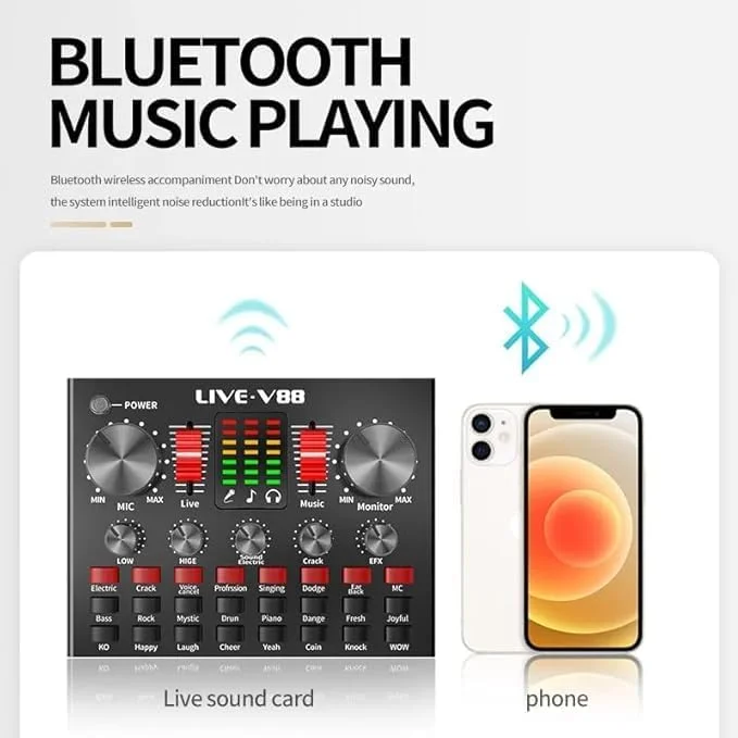 میکروفون کاندنسر TRADEXPRESS BM 800 به همراه کارت صدای V88، تجهیزات کامل استودیوی ضبط صدا، میکسر صدای خارجی به همراه میکروفون برای خوانندگی، پخش زنده و تولیدکنندگان محتوا