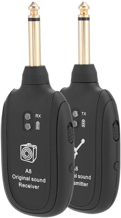 فرستنده گیتار، کابل شارژ USB فلزی مشکی گیرنده گیتار بی سیم ضد تداخل WiFi، برای کنسرت گیتار الکتریک باس و نوازندگی در خانه