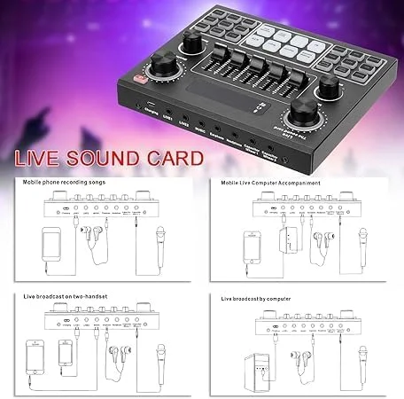 میکروفون کاندنسر TRADEXPRESS BM 800 به همراه کارت صدای V9، تجهیزات کامل استودیوی ضبط صدا، میکسر صوتی خارجی به همراه میکروفون برای خوانندگی، پخش زنده و تولیدکنندگان محتوا