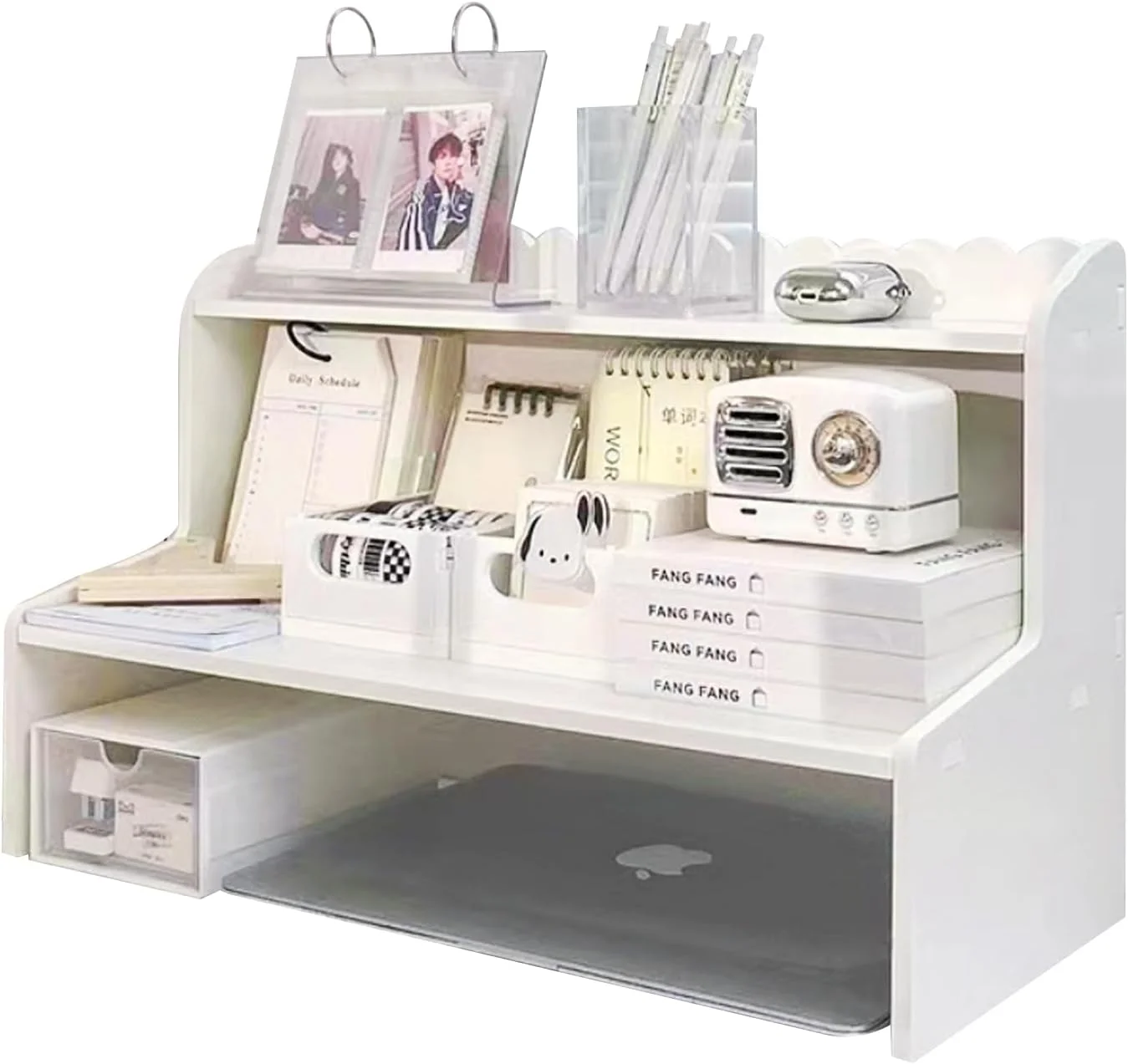 قفسه رومیزی چوبی Beauenty، قفسه ذخیره سازی رومیزی 2 طبقه، قفسه کتاب قفسه ذخیره سازی رومیزی اداری، قفسه سازمان دهنده لوازم جانبی رومیزی برای دفتر کار خانگی (بزرگ)