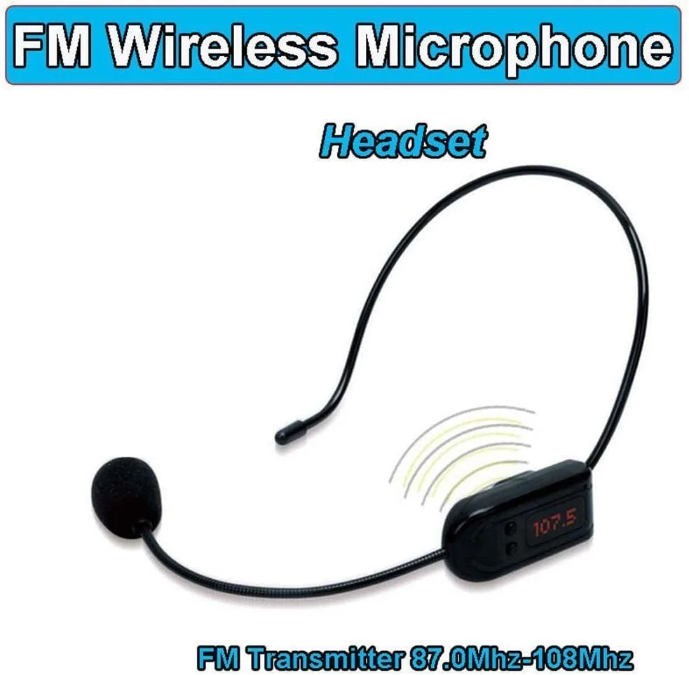میکروفون بی‌سیم FM کندانسور هدست مگافون رادیویی بدون نیاز به دست برای راهنمای تور، فروشنده، معلم، مجری، سخنران، کنفرانس و کارائوکه