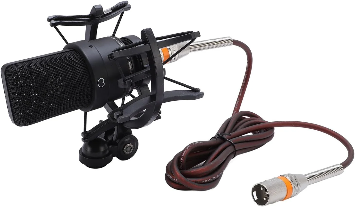 کیت تجهیزات حرفه ای میکروفون کندانسور با لرزه گیر و کابل XLR برای پادکست، آواز، چت آنلاین، جنس آلیاژ روی (مشکی)