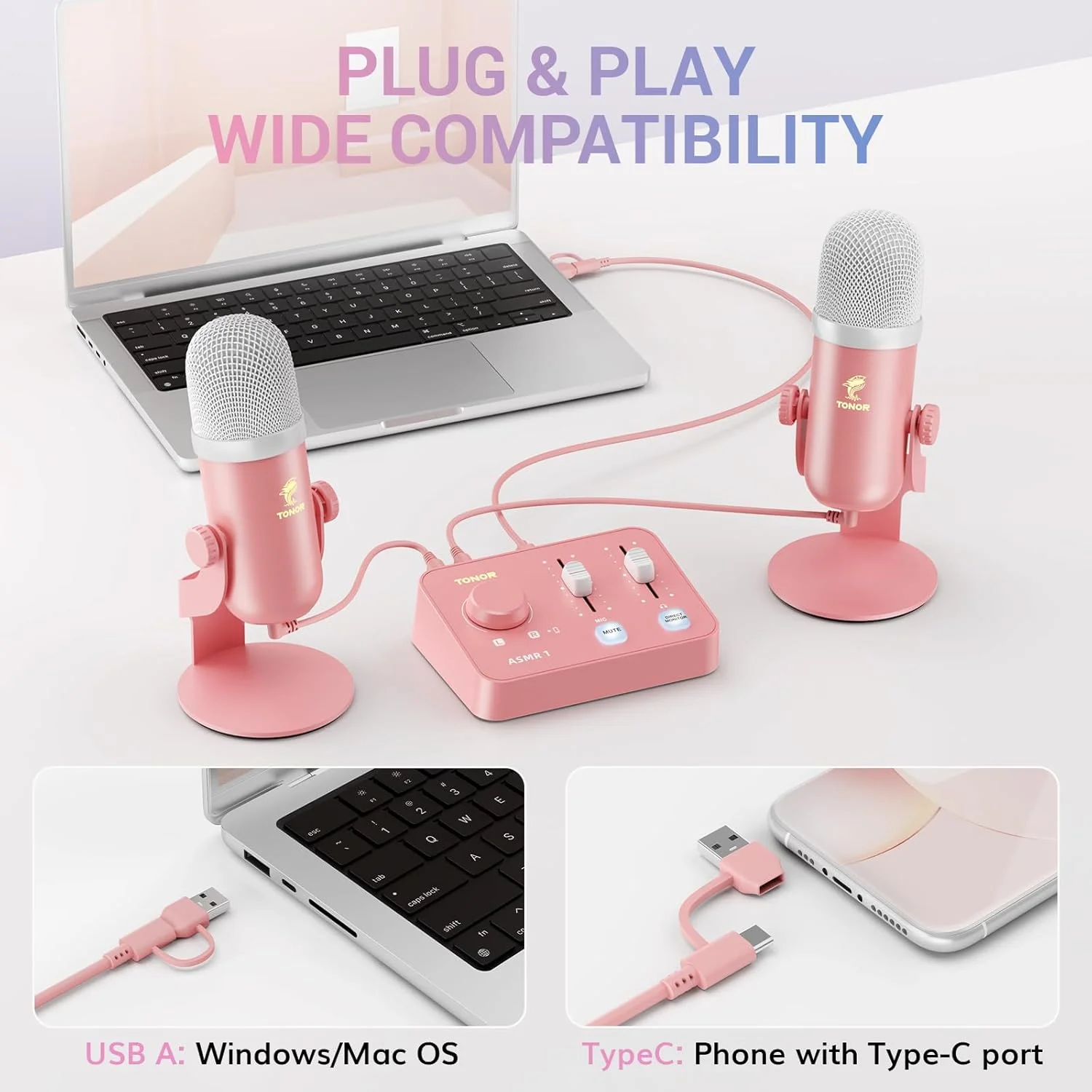 میکروفون تخصصی TONOR ASMR، صدای استریو سه بعدی فراگیر، بسته تجهیزات با رابط صوتی، میکروفون های کندانسور دوتایی با میکسر صدا، صدای واضح، کنترل صدا، مجموعه برای ASMR، صورتی میکروفون تخصصی TONOR ASMR، صدای استریو سه بعدی فراگیر، بسته تجهیزات با رابط صوتی، میکروفون های کندانسور دوتایی با میکسر صدا، صدای واضح، کنترل صدا، مجموعه برای ASMR، صورتی