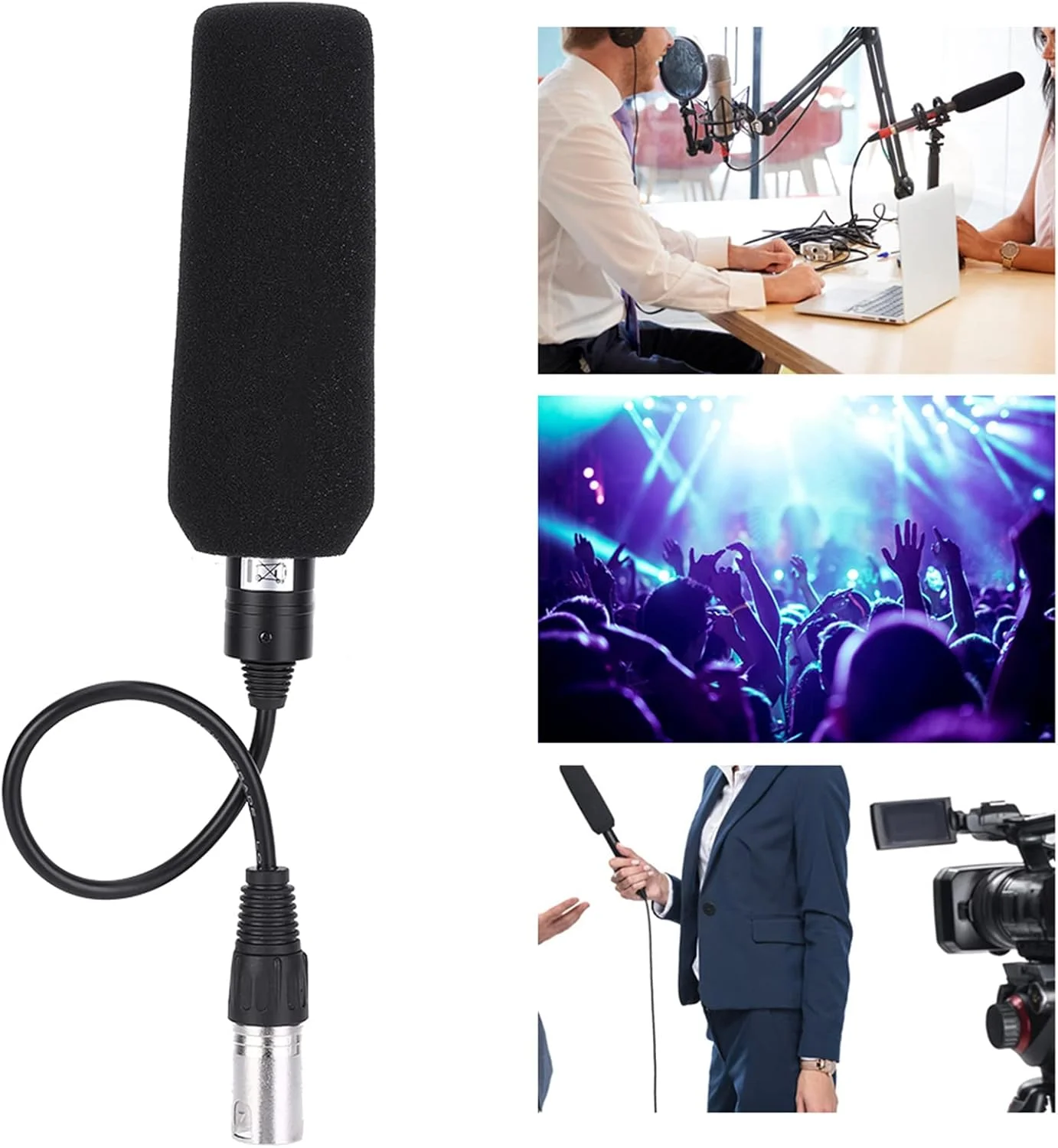 میکروفون کندانسور، میکروفون استریو دوربین یک جهته ضد تداخل برای ضبط ویدیو (مشکی)