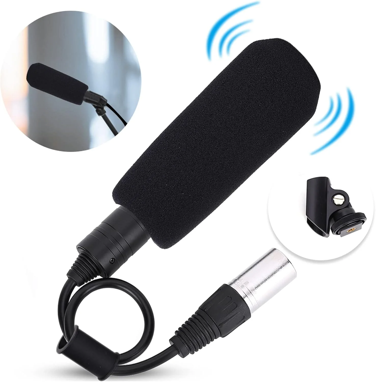 میکروفون کندانسور، میکروفون استریو دوربین یک جهته ضد تداخل برای ضبط ویدیو (مشکی)
