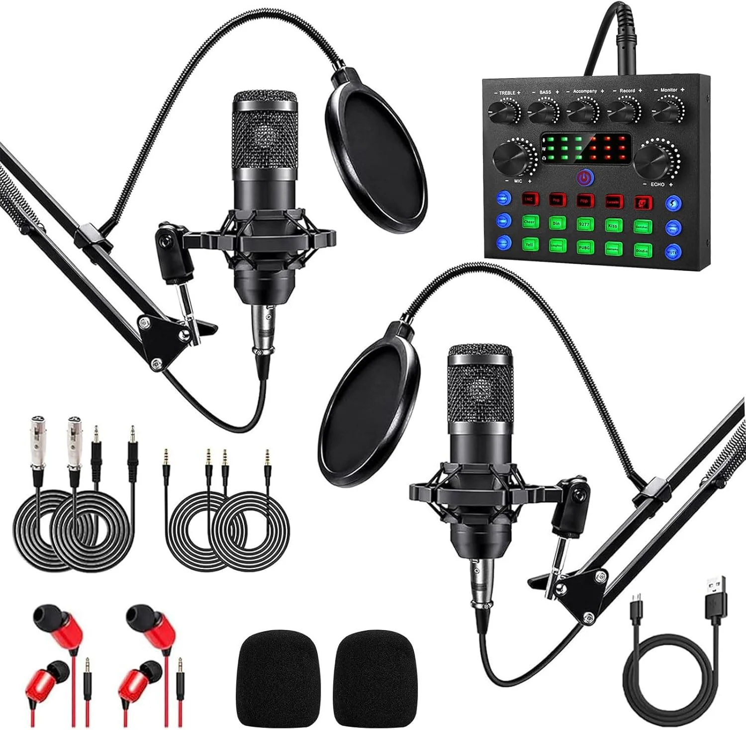 ست کامل پادکست BM800 برای 2 نفر، میکروفون کاردیوئید استودیویی، کارت صدا و میکسر DJ، ایده آل برای پخش زنده، آواز، TikTok و YouTube ست کامل پادکست BM800 برای 2 نفر، میکروفون کاردیوئید استودیویی، کارت صدا و میکسر DJ، ایده آل برای پخش زنده، آواز، TikTok و YouTube