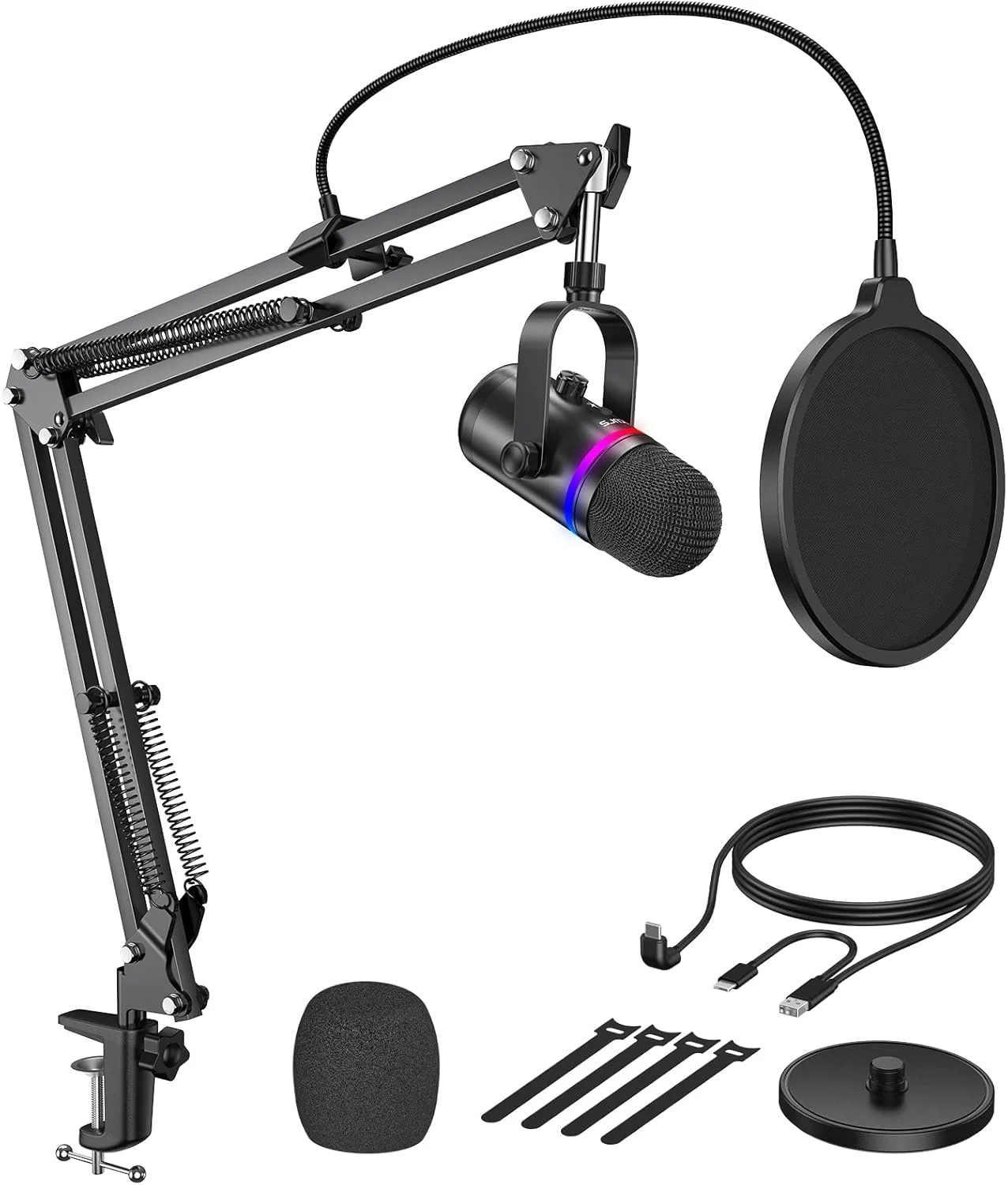 میکروفون USB TECURS RGB با بازویی، میکروفون های کاندنسر برای کامپیوتر، کیت میکروفون گیمینگ با پایه بوم قابل تنظیم، پاپ فیلتر، قطع صدای سریع، کنترل گین برای استریمینگ، دیسکورد، پادکست ها، ضبط صدا، PS4/5 میکروفون USB TECURS RGB با بازویی، میکروفون های کاندنسر برای کامپیوتر، کیت میکروفون گیمینگ با پایه بوم قابل تنظیم، پاپ فیلتر، قطع صدای سریع، کنترل گین برای استریمینگ، دیسکورد، پادکست ها، ضبط صدا، PS4/5