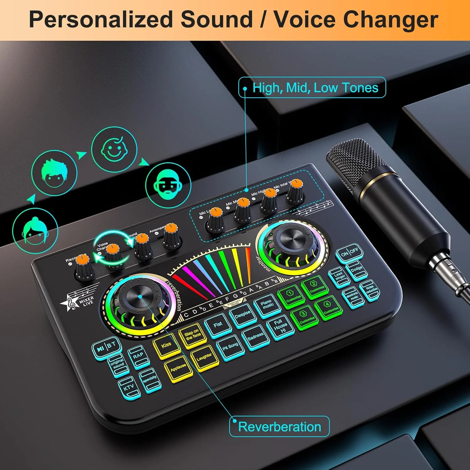 مجموعه میکروفون پادکست tenlamp با کارت صدای زنده و میکسر صدا، تجهیزات کندانسور انتقال 3.5 میلی متری کامپیوتر/تلفن، گوشه بازی، تغییر دهنده صدا، کاهش نویز