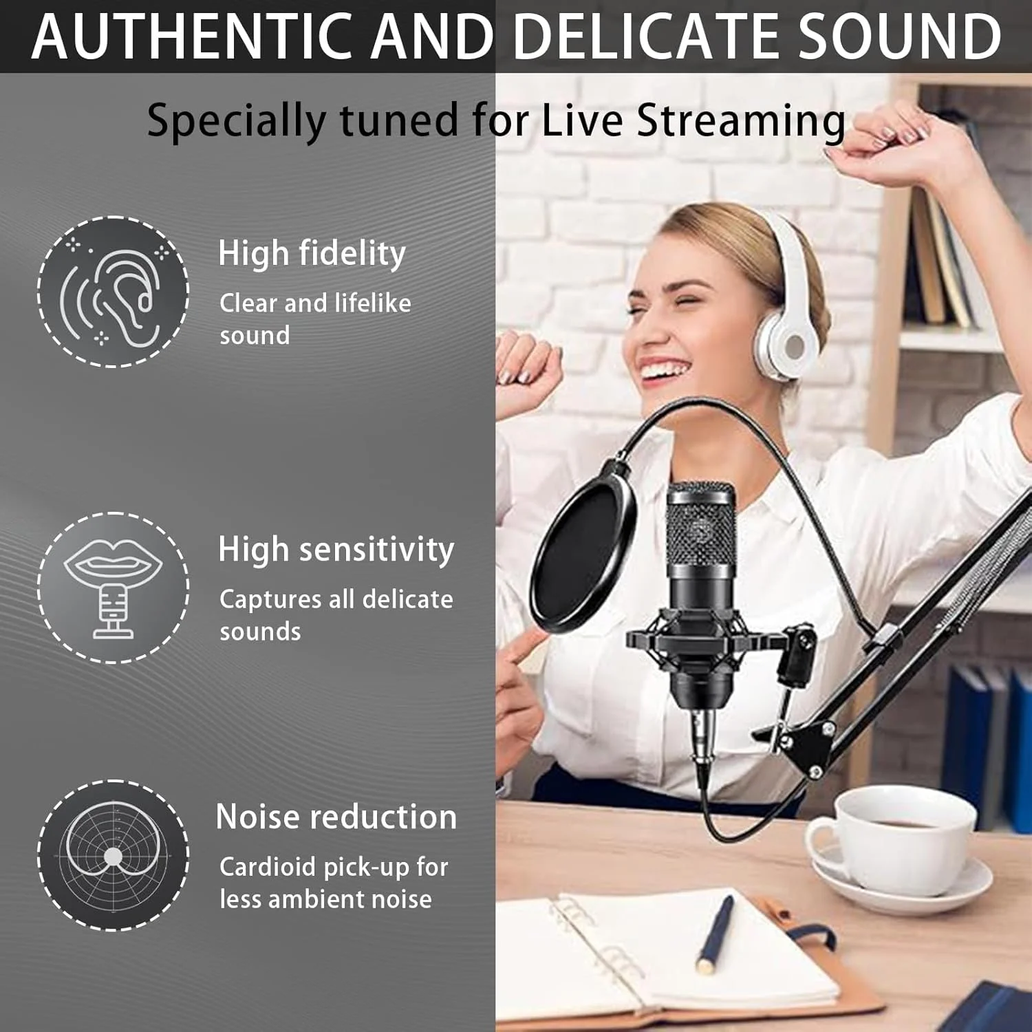 ست کامل پادکست BM800 برای 2 نفر، میکروفون کاردیوئید استودیویی، کارت صدا و میکسر DJ، ایده آل برای پخش زنده، آواز، TikTok و YouTube