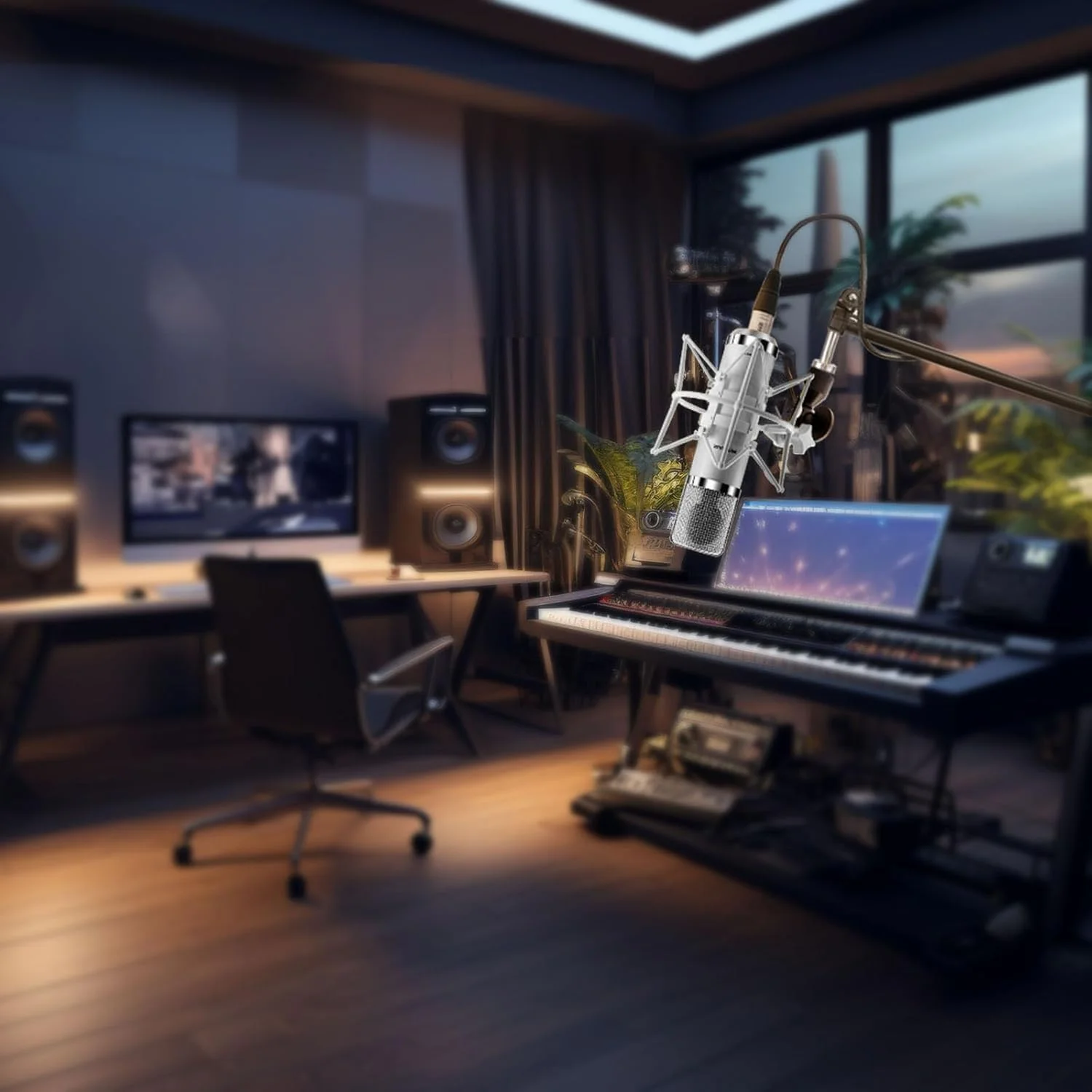 میکروفون استودیویی حرفه ای XLR با دیافراگم بزرگ 34 میلی متری، میکروفون ضبط کاردیوئید برای بازی، کامپیوتر، پادکست، یوتیوب - خاکستری