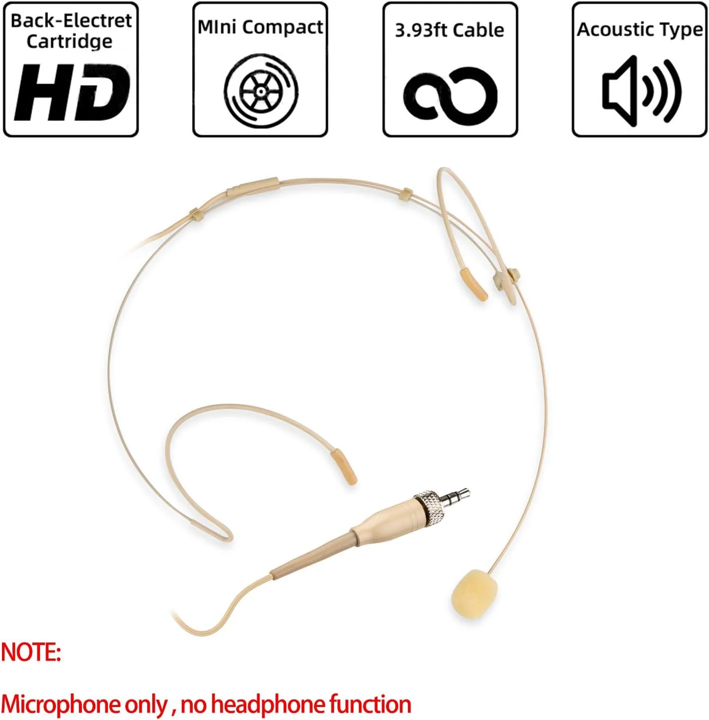 میکروفون هدست/روی سر Sumje Sujeetec – میکروفون قفل پیچی 3.5 میلی‌متری برای سیستم بی‌سیم Sennheiser و فرستنده Bodypack - میکروفون هدست اومنی‌دایرکشنال دو گوش بژ