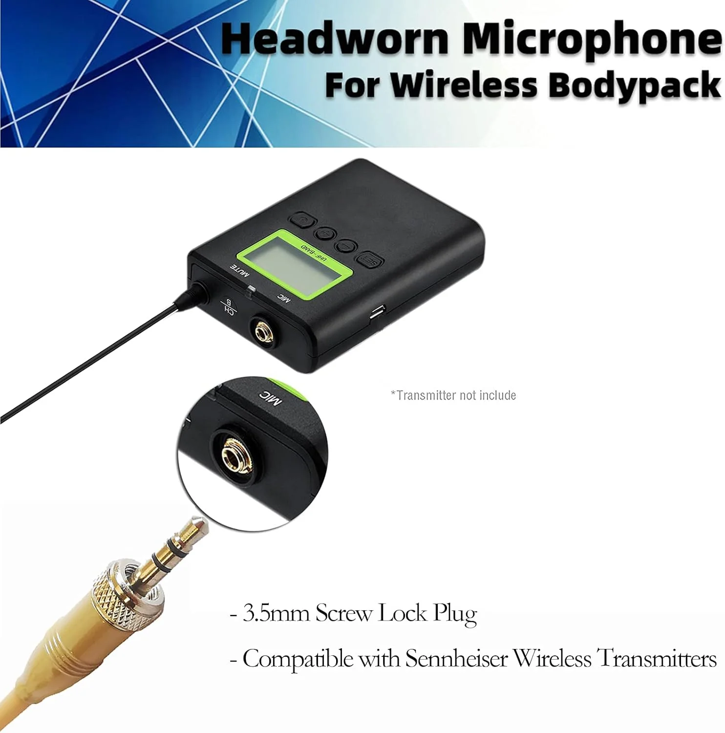 میکروفون هدست نامحسوس با قلاب گوشی، مناسب برای فرستنده های بی سیم، ایده آل برای سخنرانی ها، اجرای زنده، تئاتر، پادکست - بژ