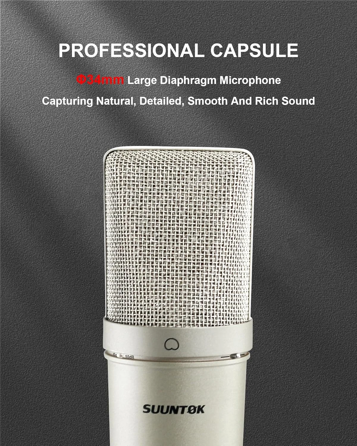 میکروفون کاندنسر XLR مدل TM87KB (شامپاینی) مناسب برای استودیو، پادکست، پخش زنده و برنامه های رادیویی