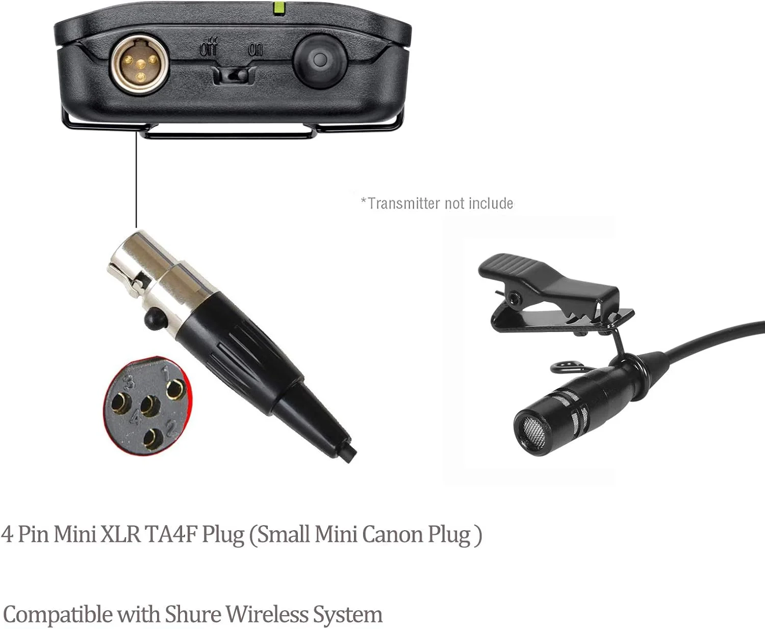 میکروفون یقهای Lavalier سازگار با فرستنده بیسیم Shure - میکروفون کندانسور یک طرفه - پلاگین Mini XLR TA4F میکروفون یقهای Lavalier سازگار با فرستنده بیسیم Shure - میکروفون کندانسور یک طرفه - پلاگین Mini XLR TA4F