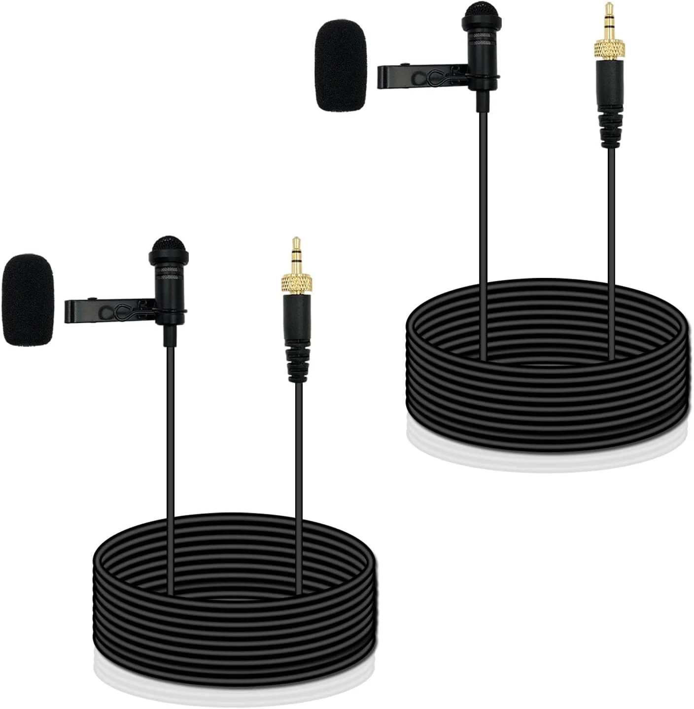 دو عدد میکروفون یقه‌ای سازگار با فرستنده بی‌سیم Sennheiser، میکروفون سیم‌دار کندانسور اومنی‌دایرکشنال، جک 3.5 میلی‌متری TRS، مناسب برای سخنرانی، پخش زنده، یوتیوب، طول 1.5 متر، مشکی