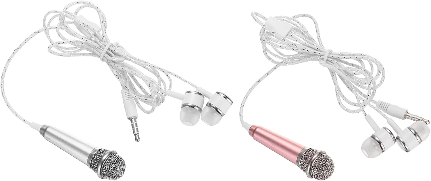 میکروفون کوچک قابل حمل برای ضبط صدا و آواز خواندن با هدفون، نقره ای و طلایی رز