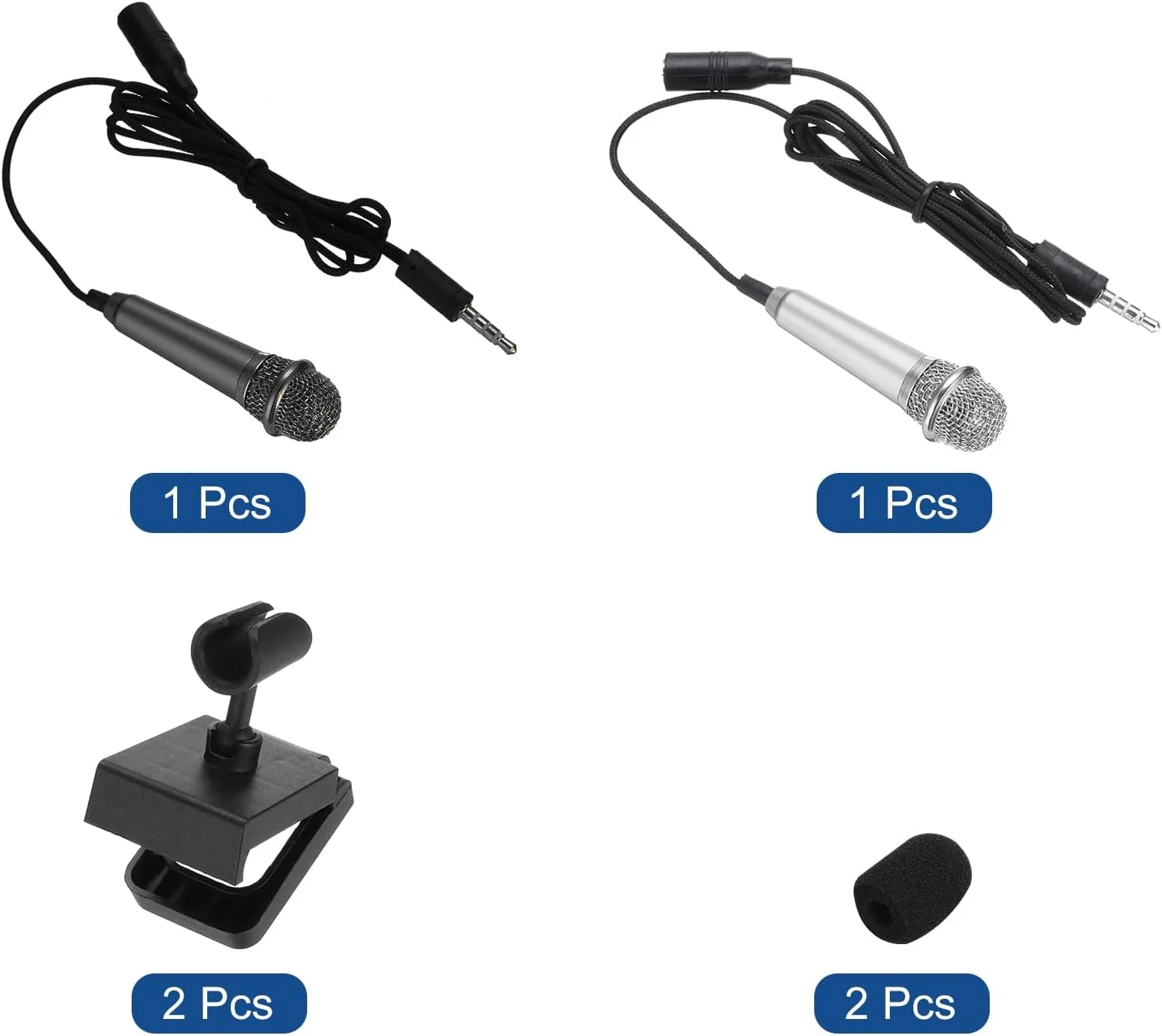 میکروفون کوچک قابل حمل برای ضبط صدا و آواز خواندن به همراه پایه میکروفون و روکش، نقره ای و مشکی - 2 عدد میکروفون کوچک قابل حمل برای ضبط صدا و آواز خواندن به همراه پایه میکروفون و روکش، نقره ای و مشکی - 2 عدد