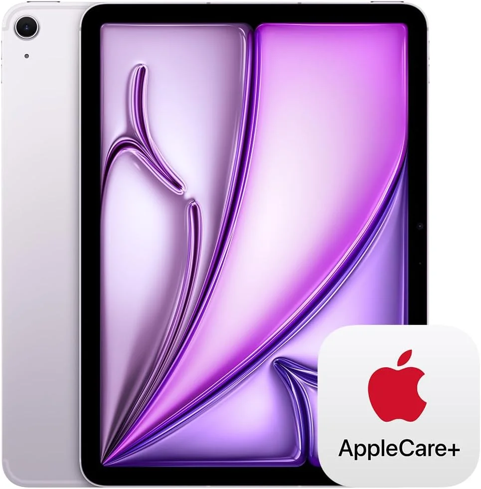 اپل آیپد ایر ۱۱ اینچی (M۲): نمایشگر Liquid Retina، ۲۵۶ گیگابایت، دوربین جلوی ۱۲ مگاپیکسلی Landscape/ دوربین پشتی ۱۲ مگاپیکسلی، Wi-Fi 6E + 5G Cellular با eSIM، باتری با طول عمر تمام روز — بنفش با AppleCare+ (۲ سال)