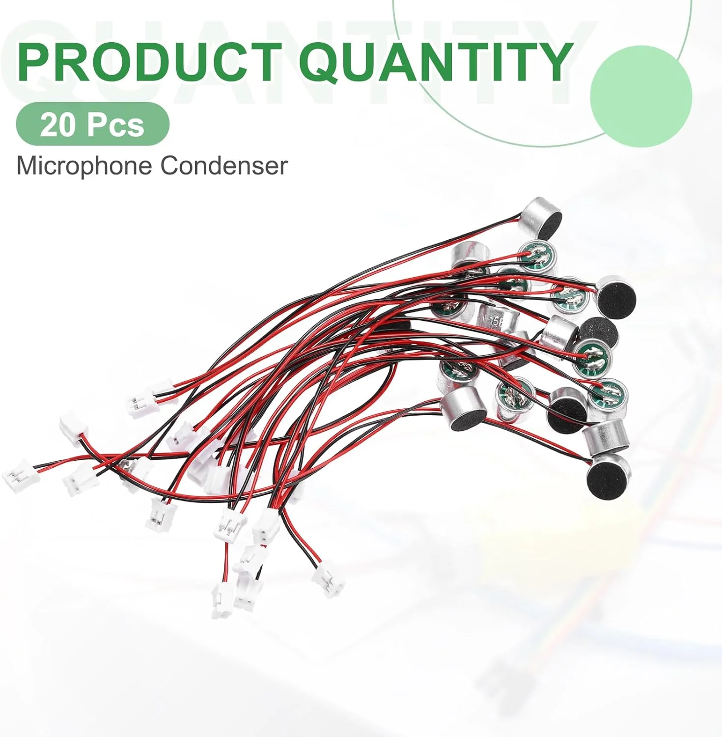 منبع یابی مپ 20 عدد میکروفون خازنی الکترت، میکروفون مینیاتوری خازنی الکترت 9.7 میلی متری با سیم های 100 میلی متری 50dB برای صدا، مشکی