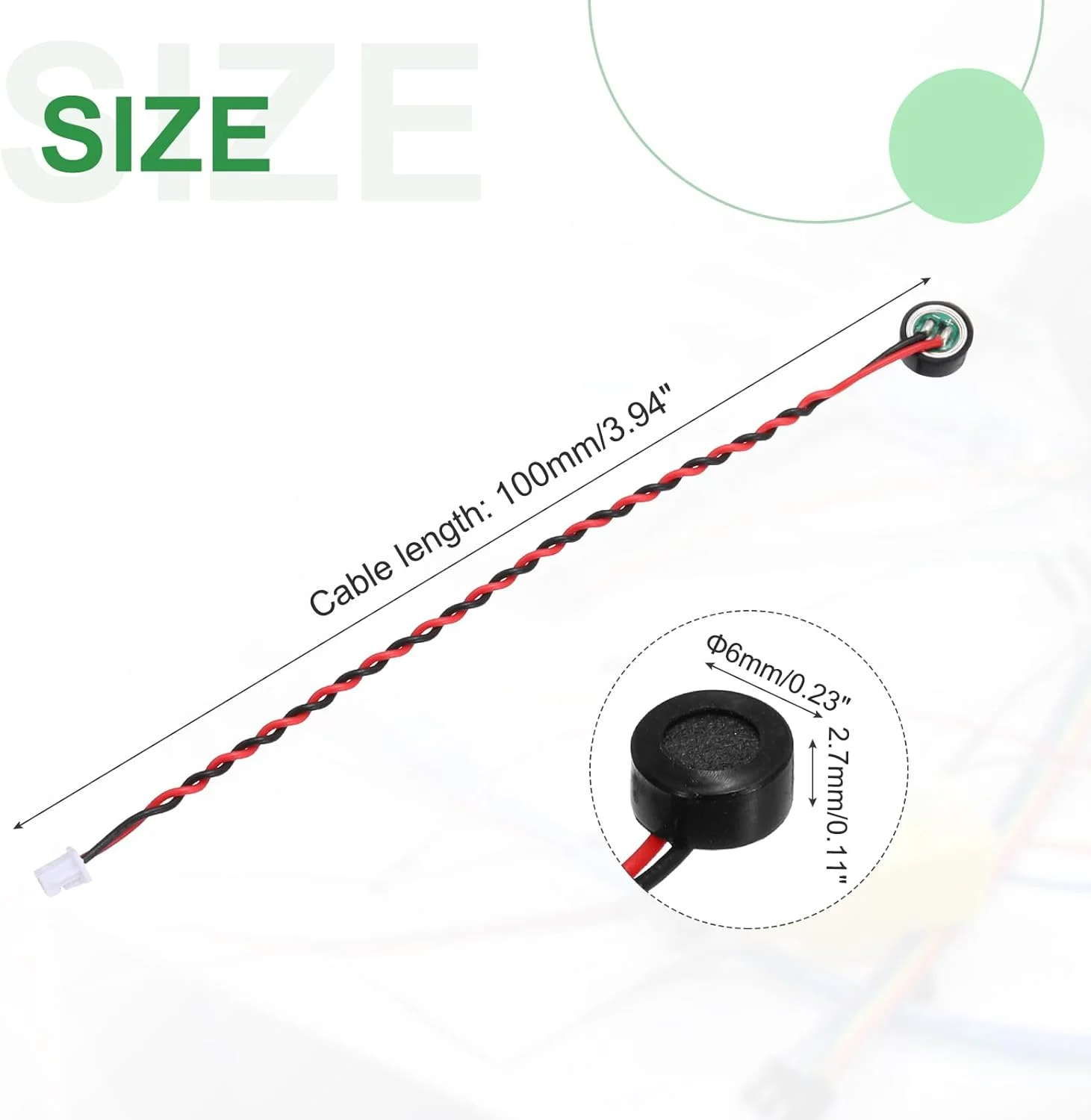 منبع یابی مپ 20 عدد میکروفون کندانسور الکترت، میکروفون مینیاتوری کندانسور الکترت 6 میلی متری با سیم های 100 میلی متری 60dB برای صدا، مشکی