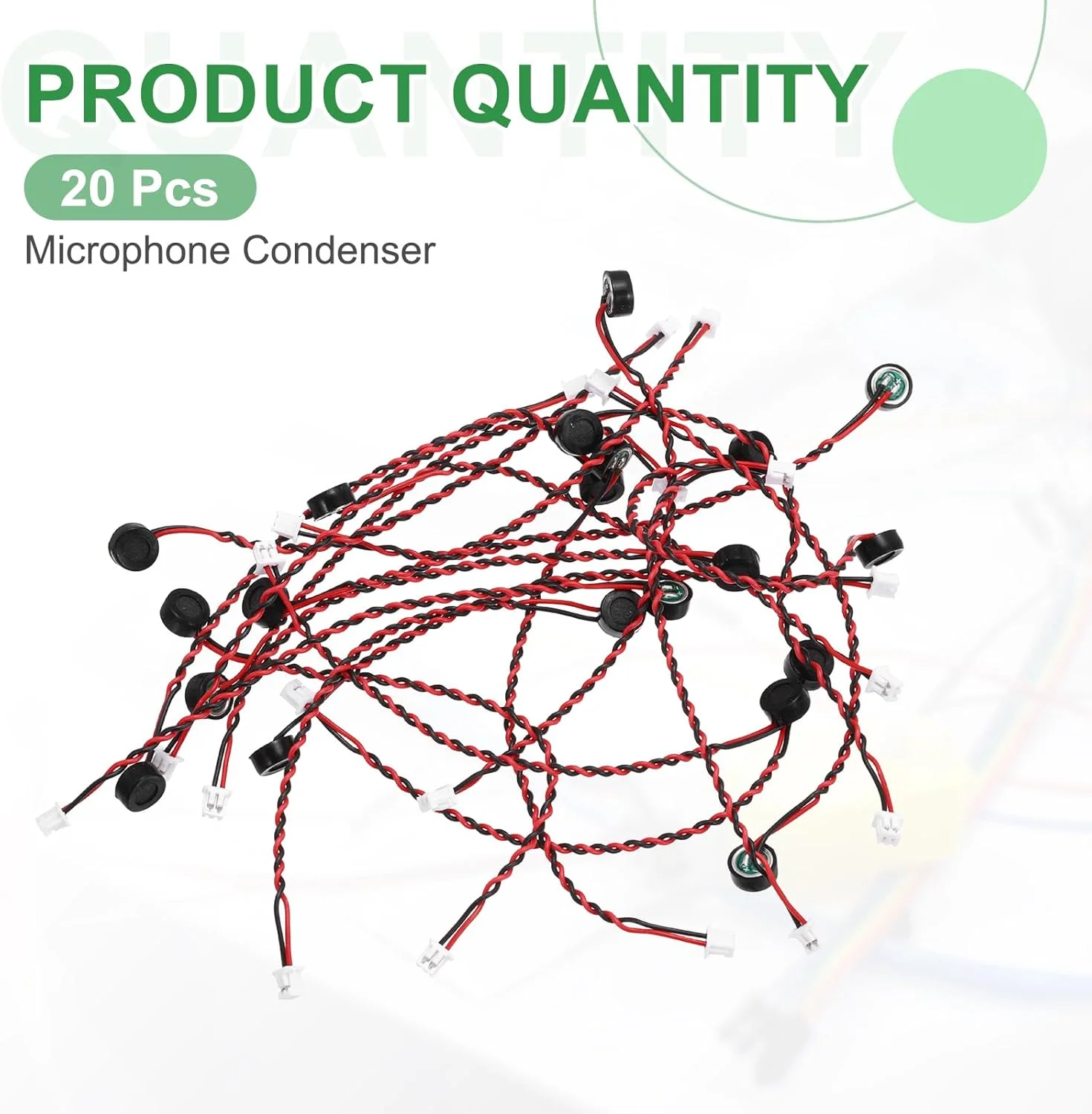 منبع یابی مپ 20 عدد میکروفون کندانسور الکترت، میکروفون مینیاتوری کندانسور الکترت 6 میلی متری با سیم های 100 میلی متری 60dB برای صدا، مشکی