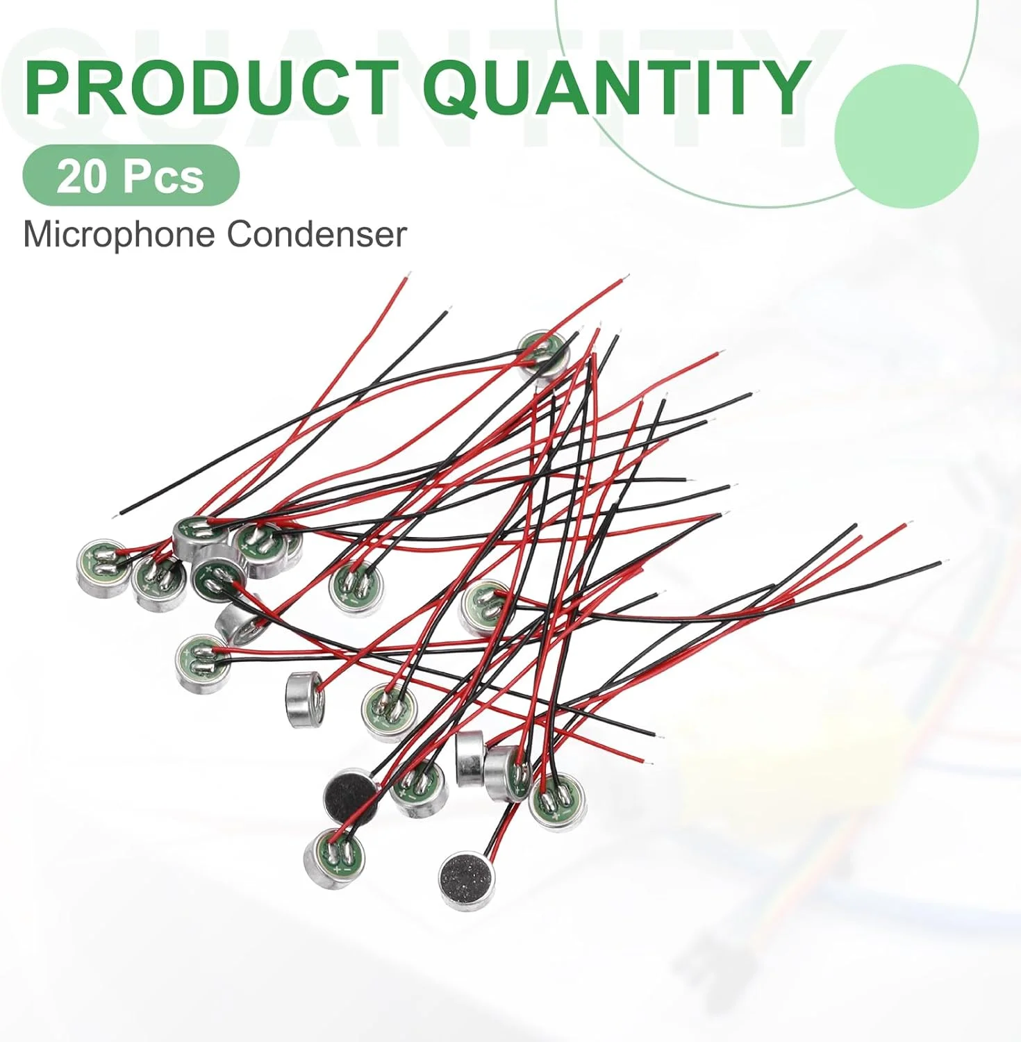منبع یابی مپ 20 عدد میکروفون خازنی الکترت، میکروفون مینیاتوری خازنی الکترت 6 میلی متری با سیم های 40 میلی متری 60dB برای صدا، مشکی
