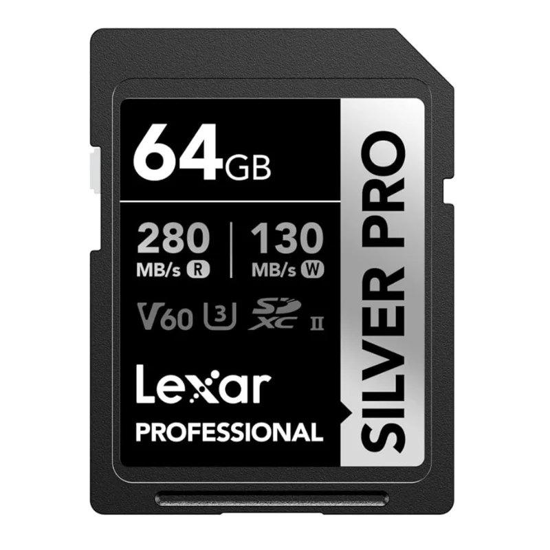 کارت حافظه SD لکسار مدل Silver Pro با ظرفیت 64 گیگابایت و استاندارد UHS-II با سرعت 280MB/s