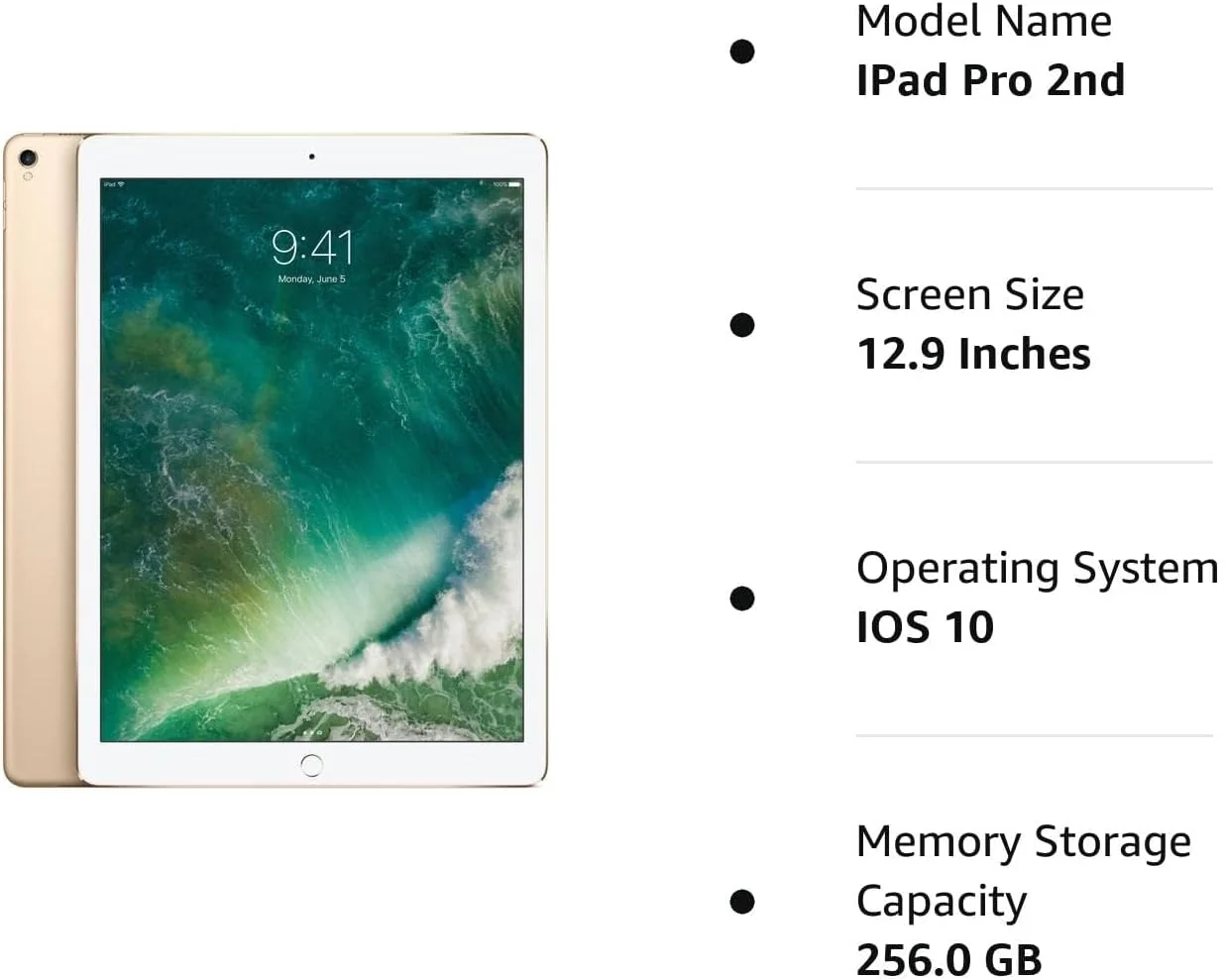 تبلت اپل آیپد پرو 2 12.9 اینچ، 256 گیگابایت حافظه داخلی، وای فای، مدل ML3X2LL/A - طلایی