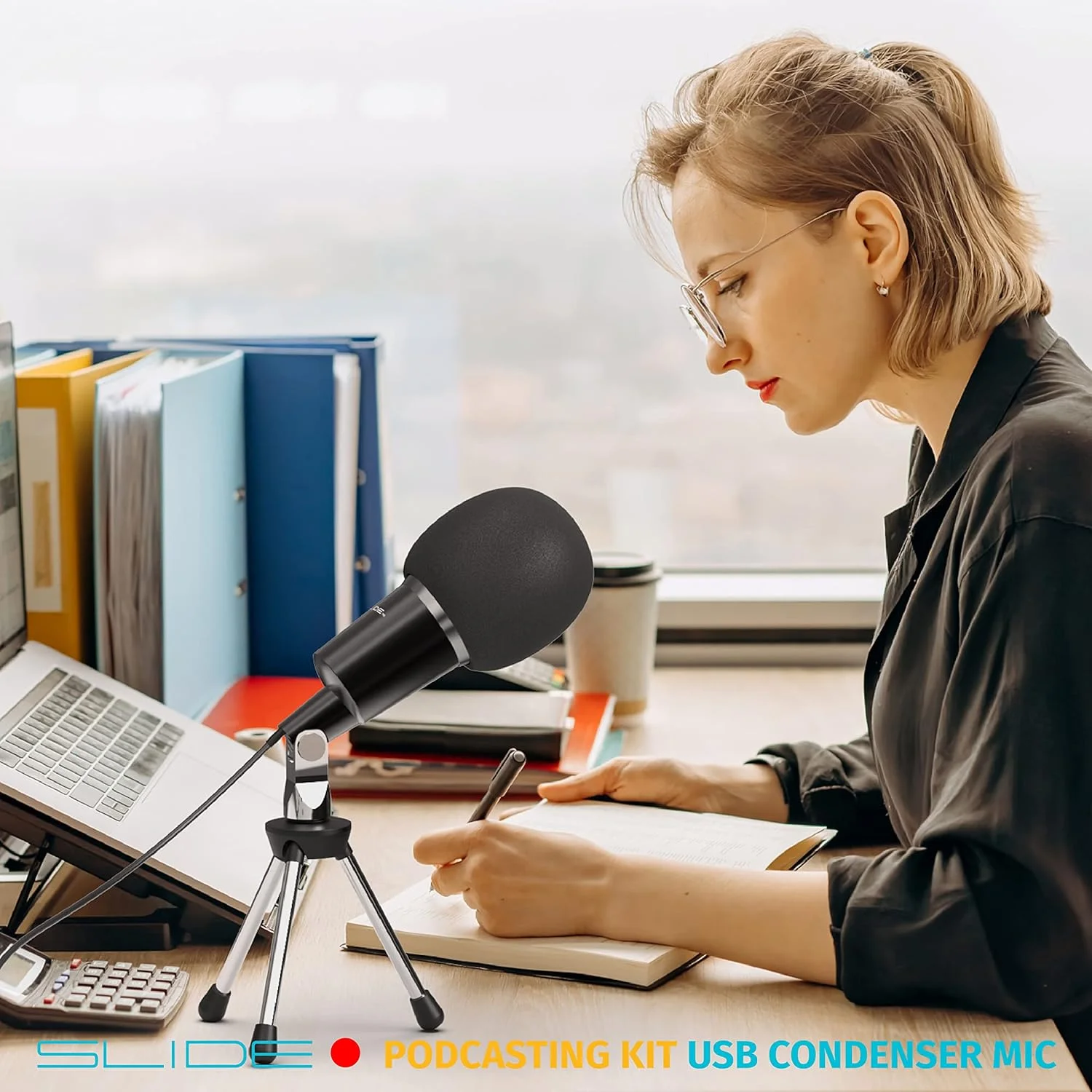 مجموعه تجهیزات پادکست Slide | میکروفون USB کندانسور، سه پایه کوچک و فیلتر پاپ بادگیر | میکروفون پادکست برای کامپیوتر لپ تاپ، دوربین فیلمبرداری، کامپیوتر گیمینگ و پخش زنده | میکروفون همه جهته