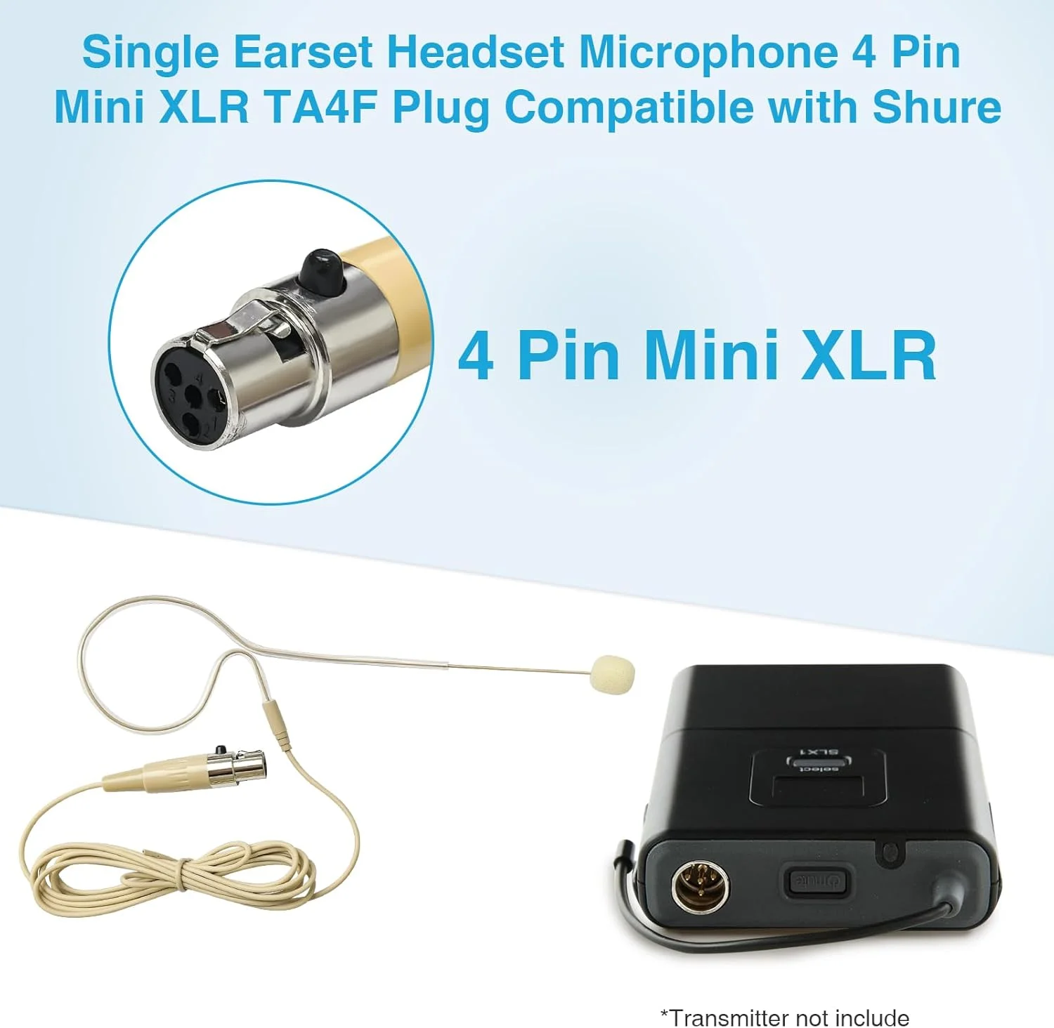میکروفون خازنی آویز سر تک گوشی با پین مینی XLR TA4F سازگار با میکروفون هدست، بسته 5 عددی