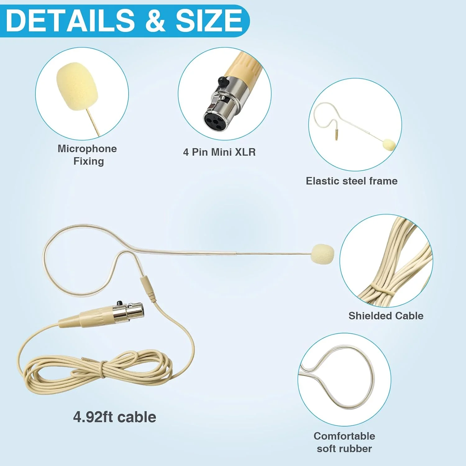 بسته 2 عددی میکروفون هدست تک گوش با فیش مینی XLR TA4F 4 پین، میکروفون کندانسور آویز سر سازگار با میکروفون هدست