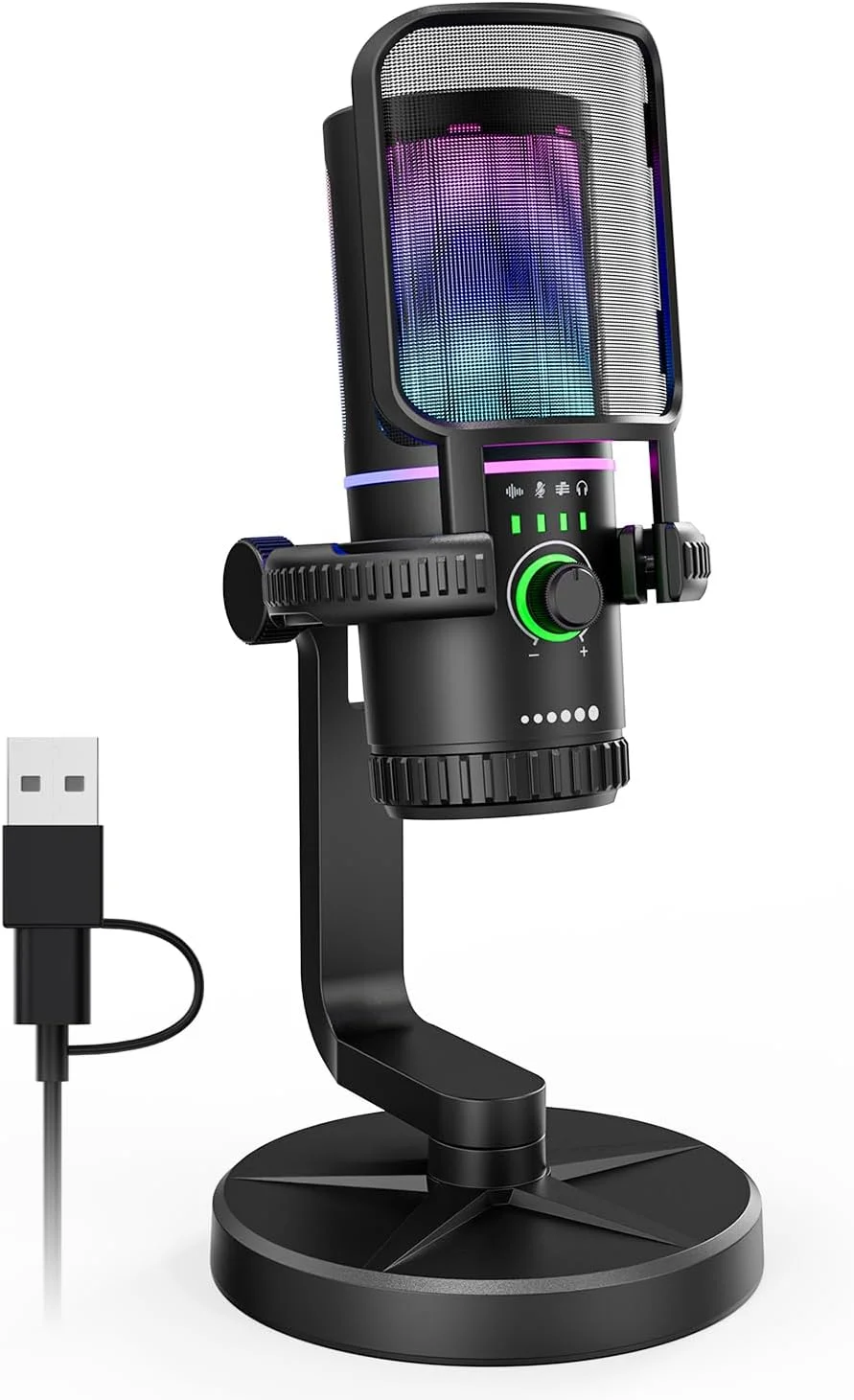 میکروفون USB کاندنسر SINWE با حذف نویز و کنترل گین، میکروفون استریم پادکست PC برای بازی، PS4/PS5، شامل پاپ فیلتر، شاک مونت، قطع صدای سریع، نورپردازی RGB