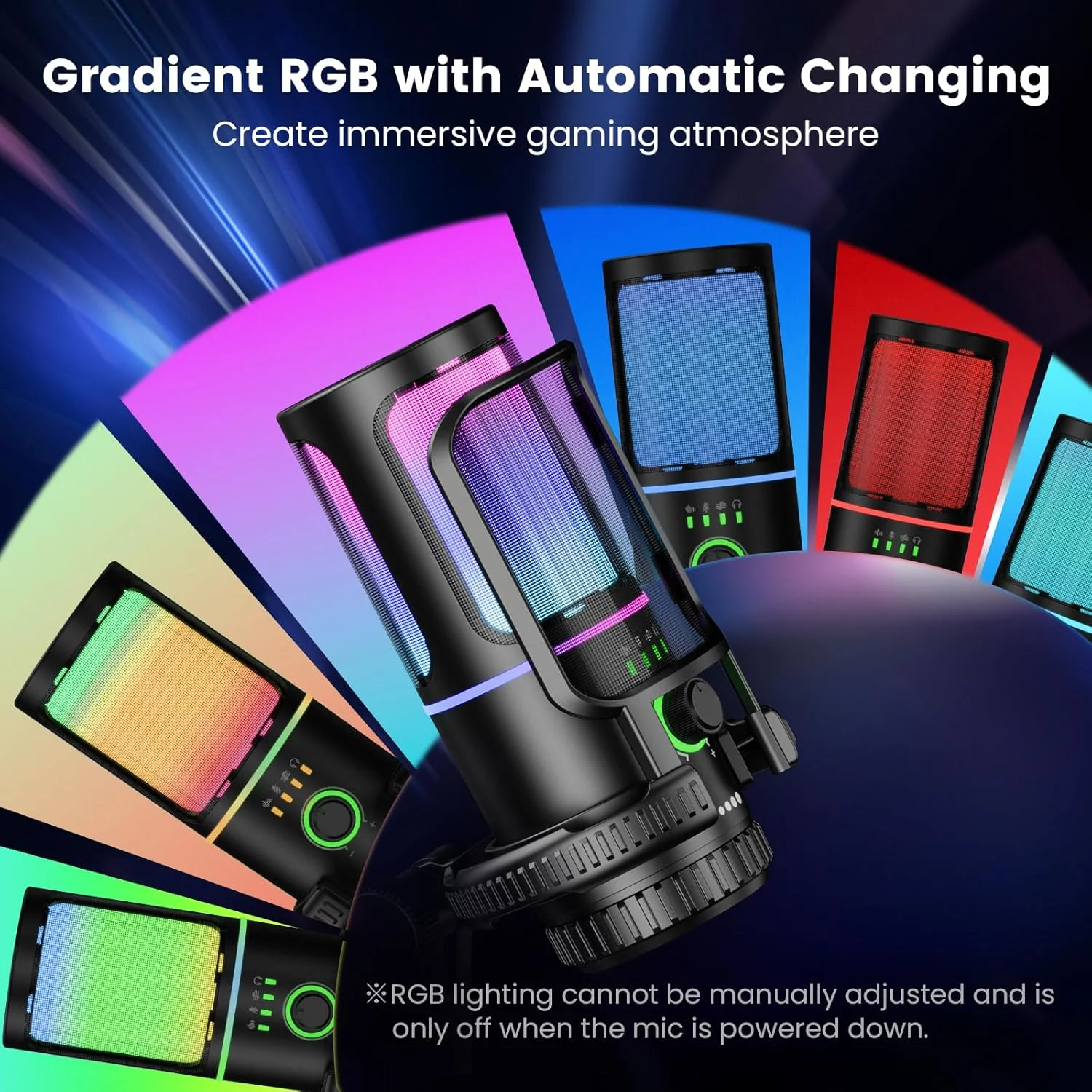 میکروفون USB کاندنسر SINWE با حذف نویز و کنترل گین، میکروفون استریم پادکست PC برای بازی، PS4/PS5، شامل پاپ فیلتر، شاک مونت، قطع صدای سریع، نورپردازی RGB